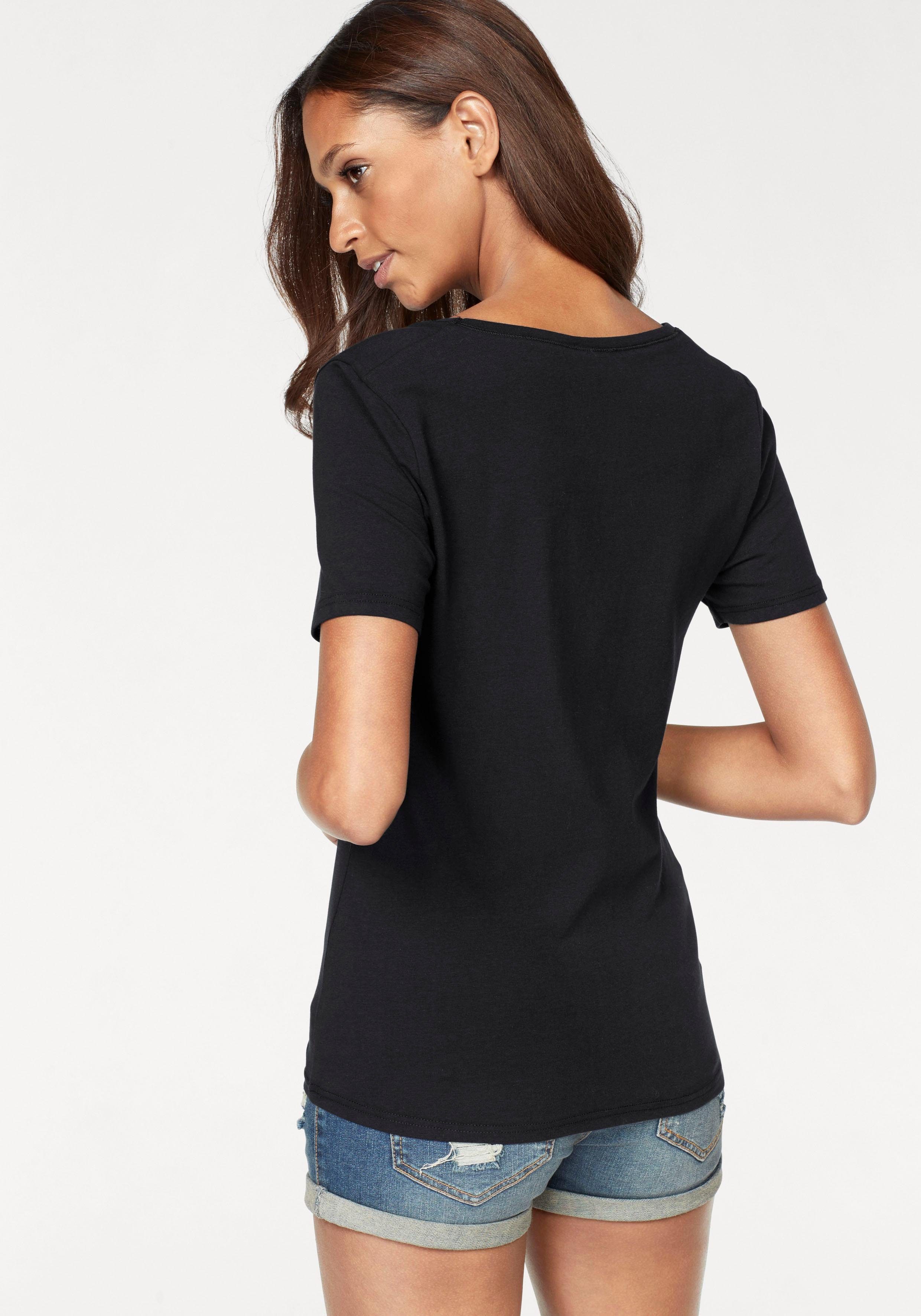 Vivance Kurzarmshirt (2er-Pack) aus weiß elastischer Baumwoll-Qualität schwarz
