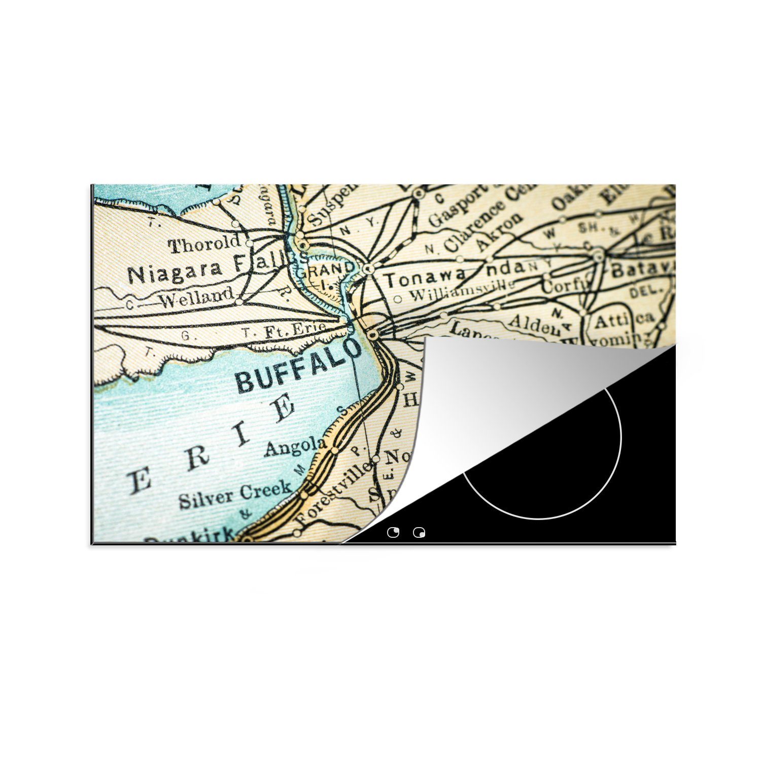 MuchoWow Herdblende-/Abdeckplatte Eine Illustration einer antiken Karte von Buffalo, Vinyl, (1 tlg), 81x52 cm, Induktionskochfeld Schutz für die küche, Ceranfeldabdeckung