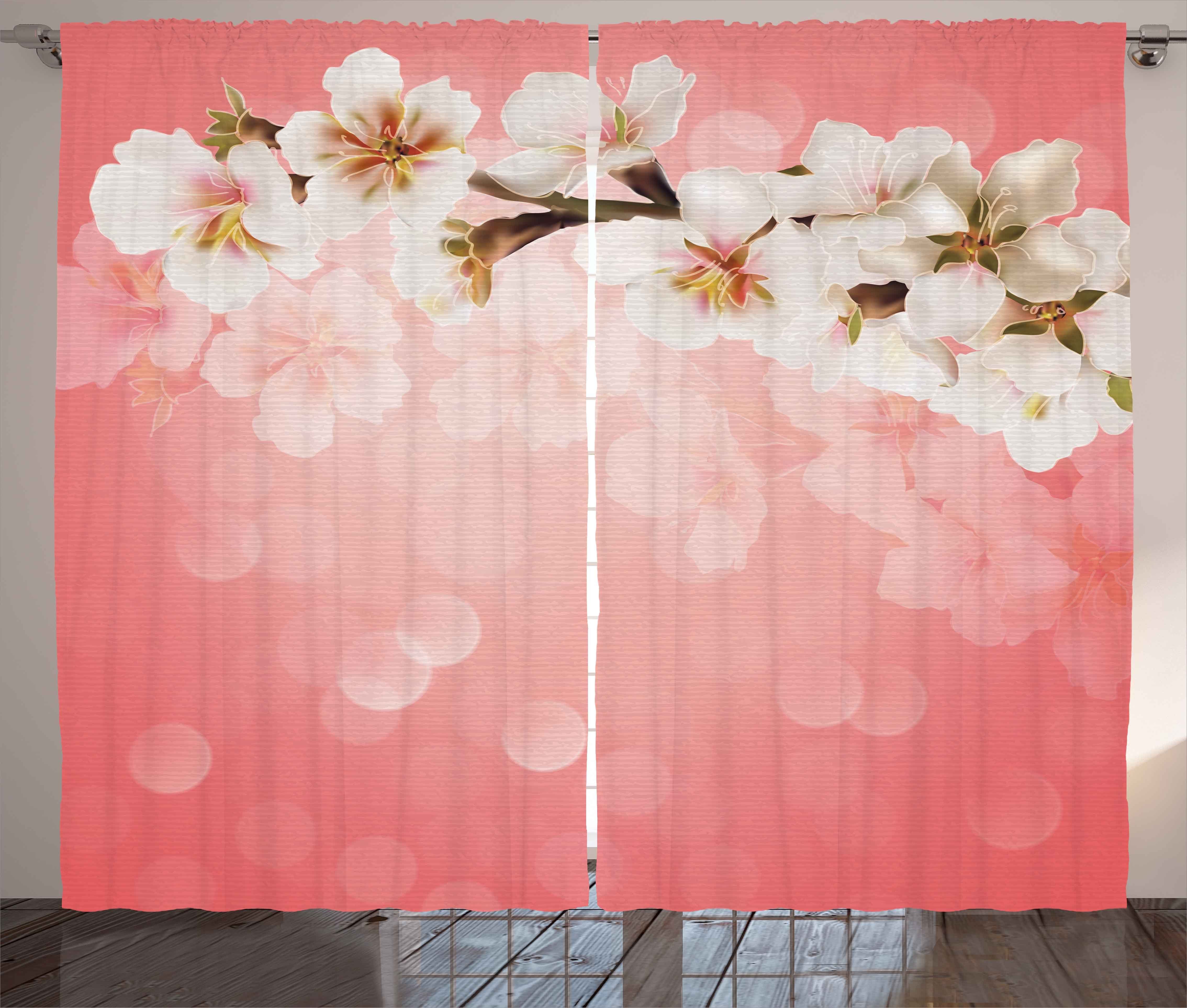 Gardine Schlafzimmer Kräuselband Vorhang mit Schlaufen und Haken, Abakuhaus, Koralle Blühender Sakura-Zweig