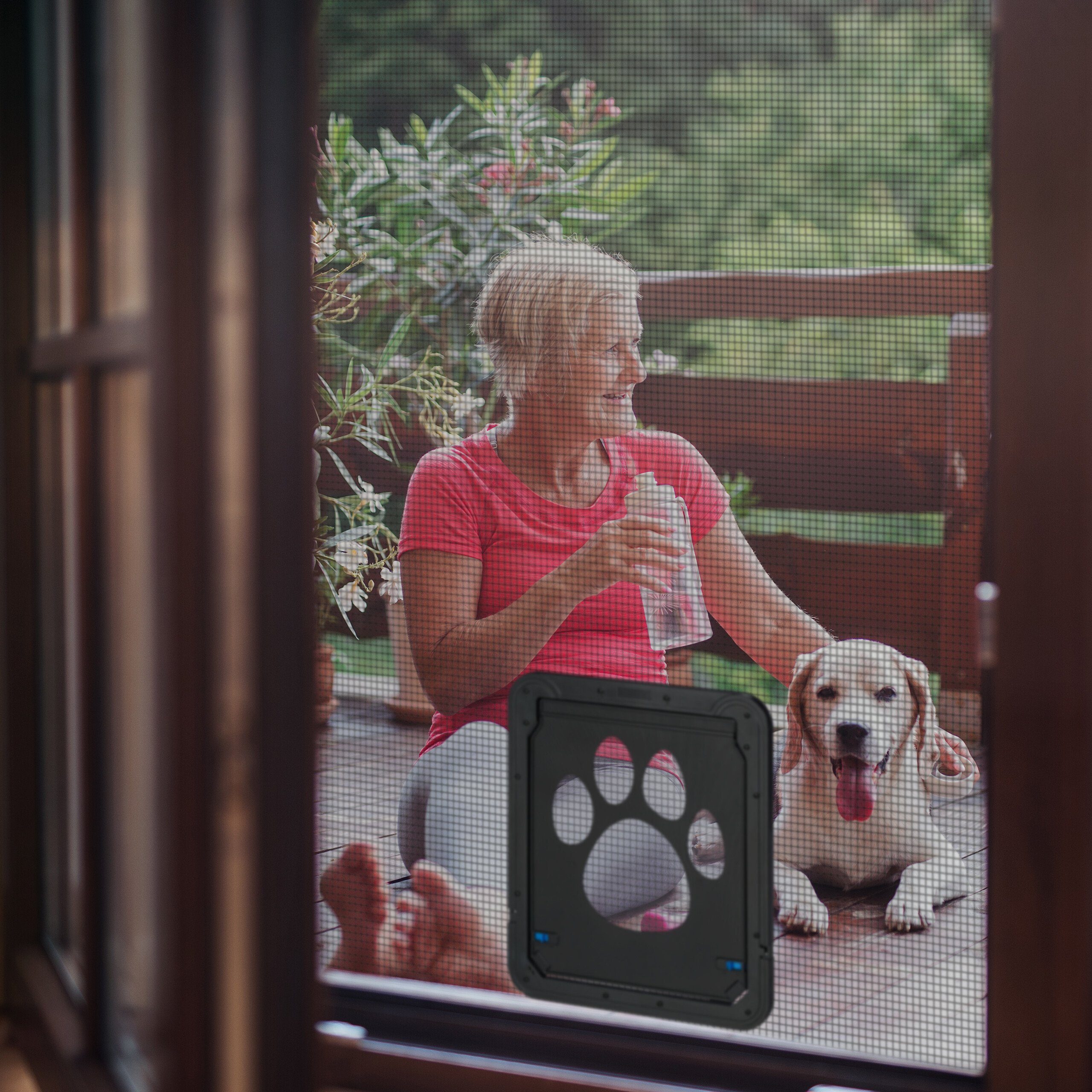 relaxdays Haustierklappe für Fliegengittertür, schwarz