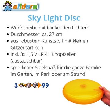 alldoro Wurfscheibe 63019, gelbe LED Disc mit 3 blinkenden Lichtern, Ø 27 cm