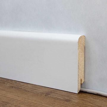 PROVISTON Sockelleiste Echtholzfurnier, 15 x 70 x 2500 mm, Weiß, Furnierte Fußleiste