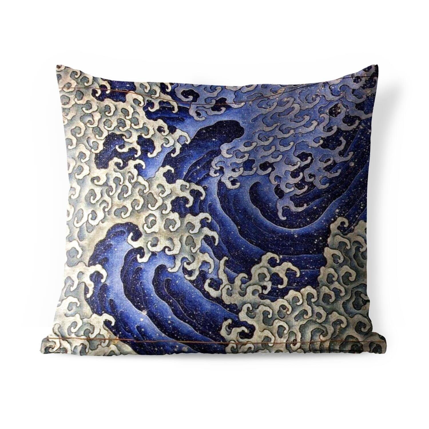 MuchoWow Dekokissen Männliche Welle - Gemälde von Katsushika Hokusai, Kissenbezüge, Kissenhülle, Dekokissen, Dekokissenbezug, Outdoor