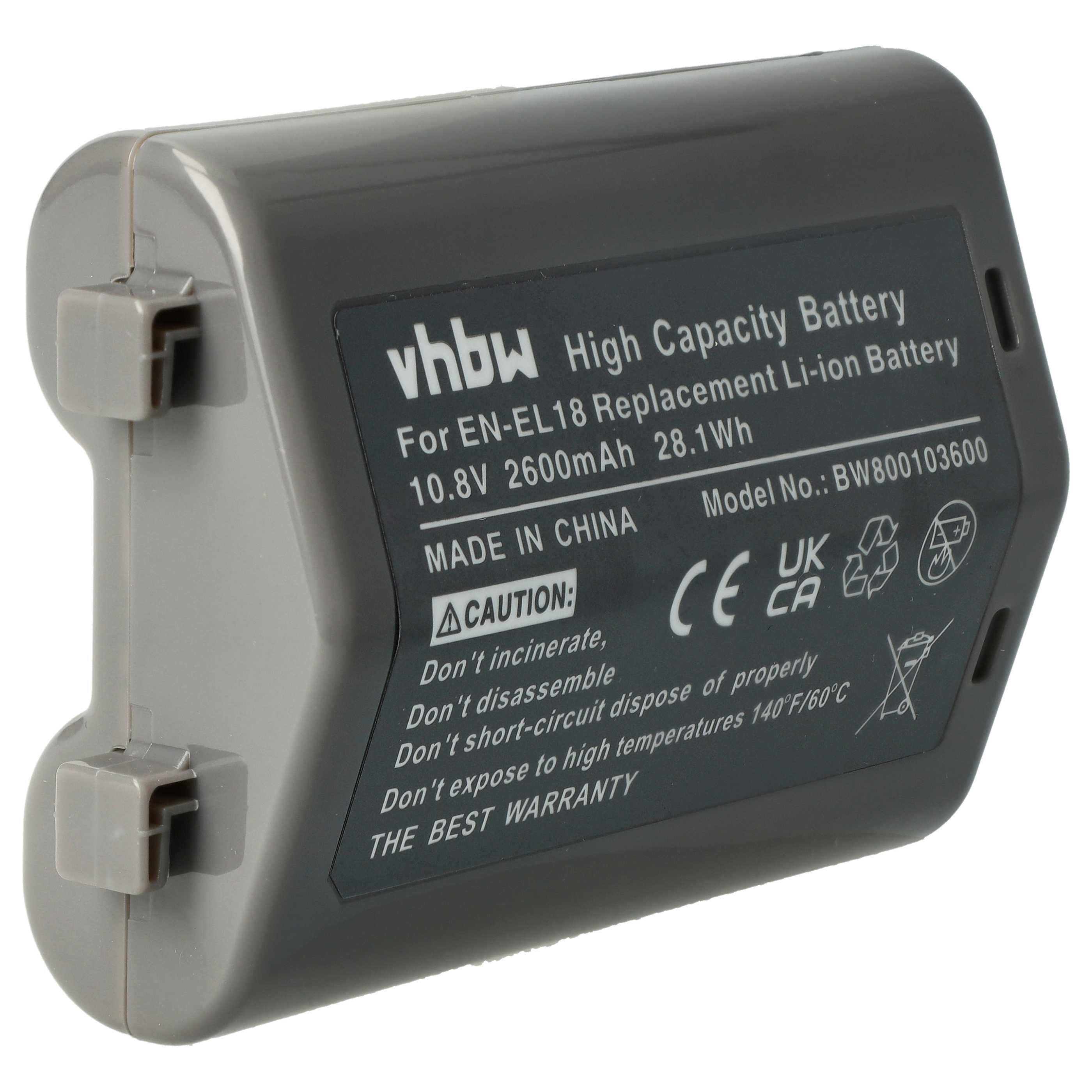 vhbw Akku Ersatz für Nikon EN-EL18 für Digitalkamera / Kamera (2600 mAh, Kamera-Akku Akku Li-Ion 2600 mAh (10,8 V, 1 St), Leistungsfähiger Austausch-Akku für Digitalkamera, Spiegelreflexkamera
