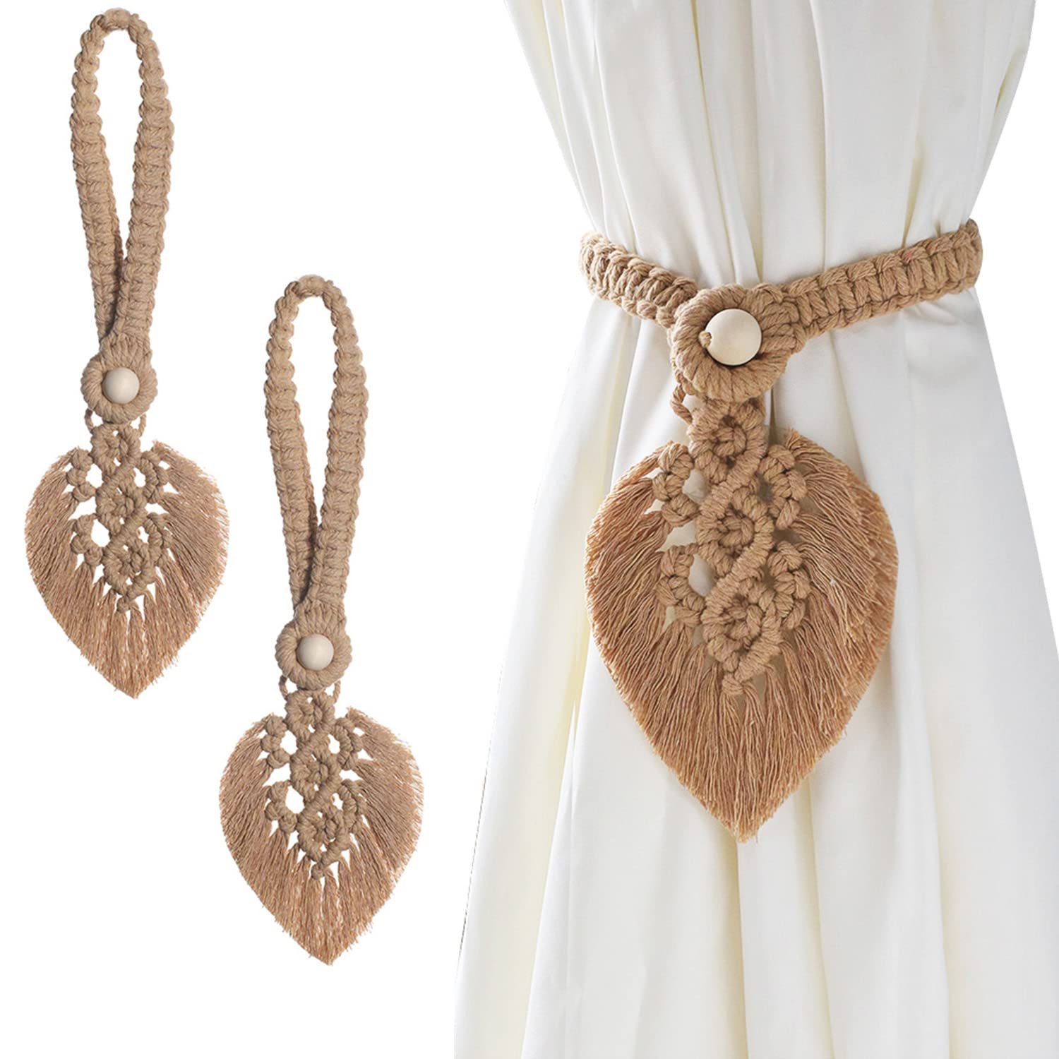 FOUORTUNATE-BEE Raffhalter 2 Stück Vorhang Raffhalter Boho Deko Raffhalter Boho Vorhanghalter, (Gardinenhalter Tiebacks Vorhang Clips für Vorhänge Gardinen Deko)