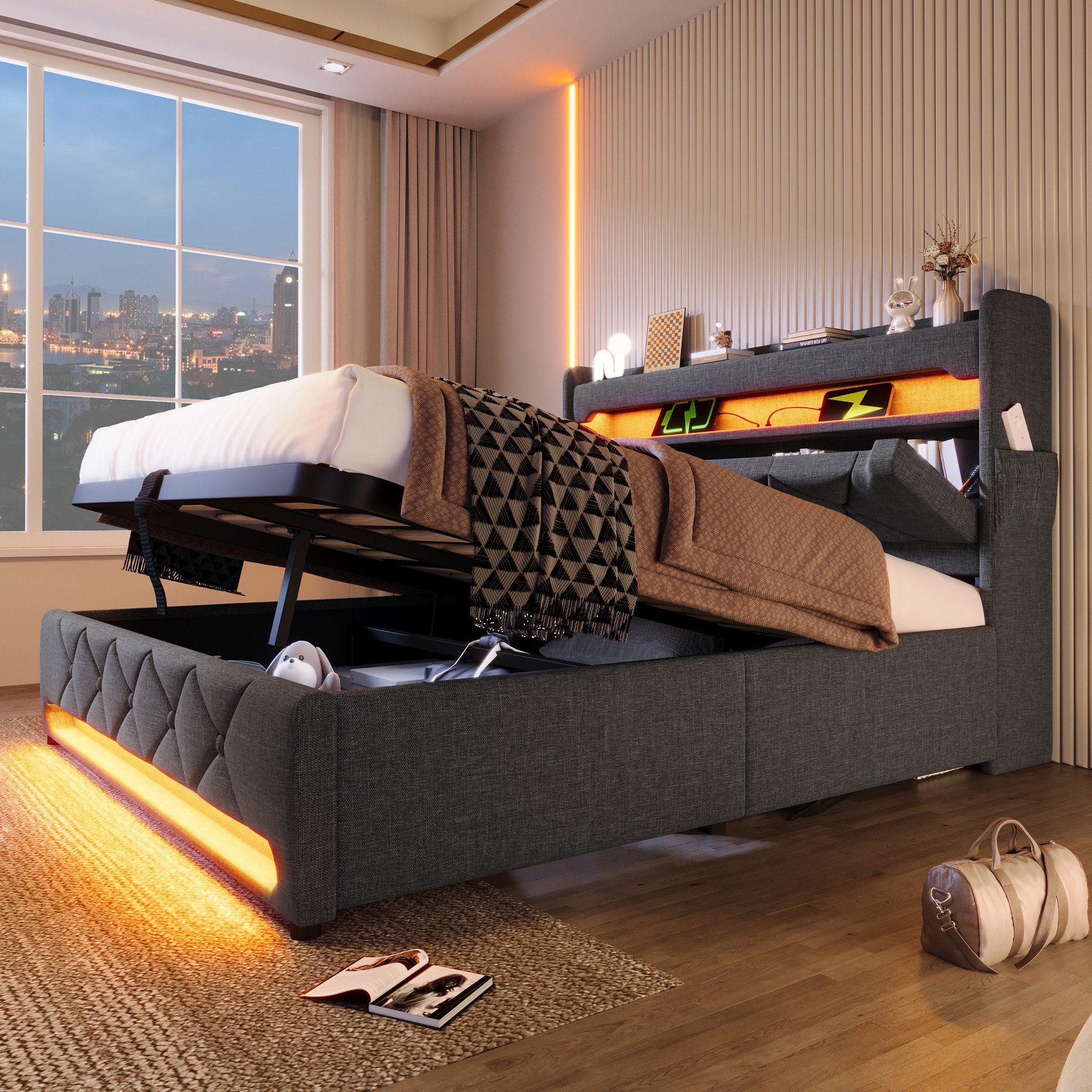 Odikalo Stauraumbett Polsterbett Jugendbett Einzelbett Hydraulik günstig online kaufen