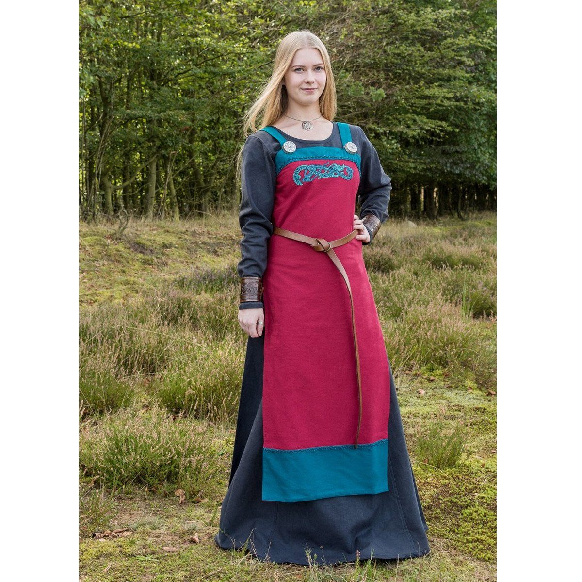 Battle Merchant Ritter-Kostüm Wikinger Überkleid mit Stickerei Rot M