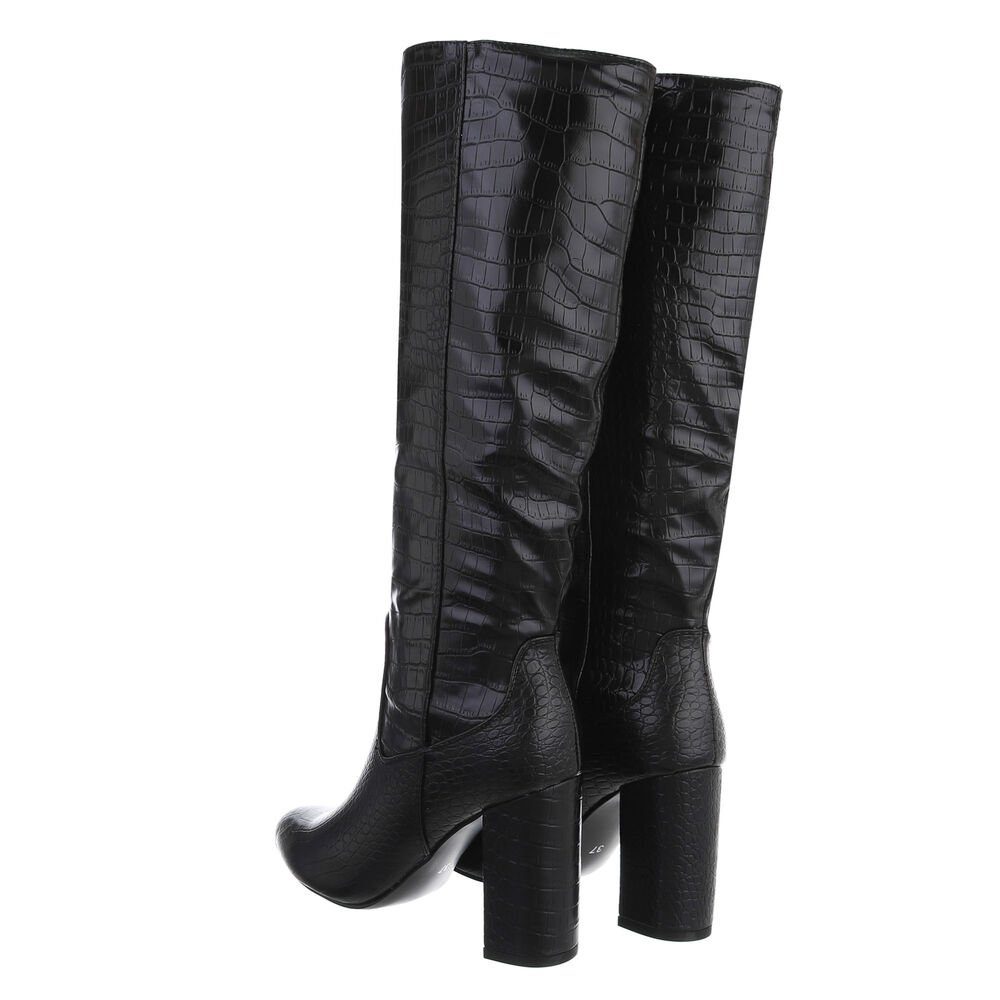 Ital-Design Damen Elegant High-Heel-Stiefel (81409743) Blockabsatz High-Heel Stiefel in Schwarz