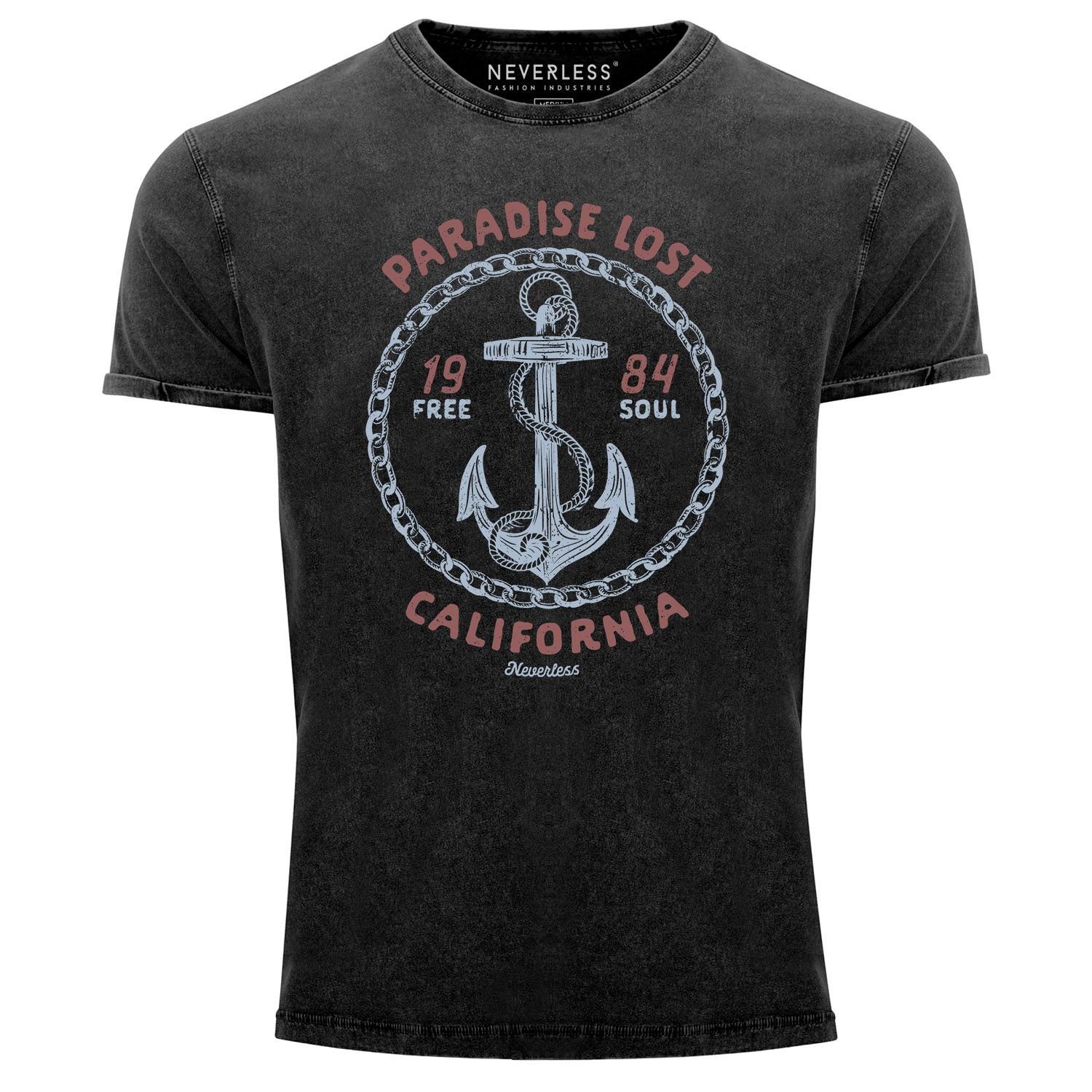 Print-Shirt Neverless® Herren T-Shirt Vintage Shirt Printshirt Anker Motiv