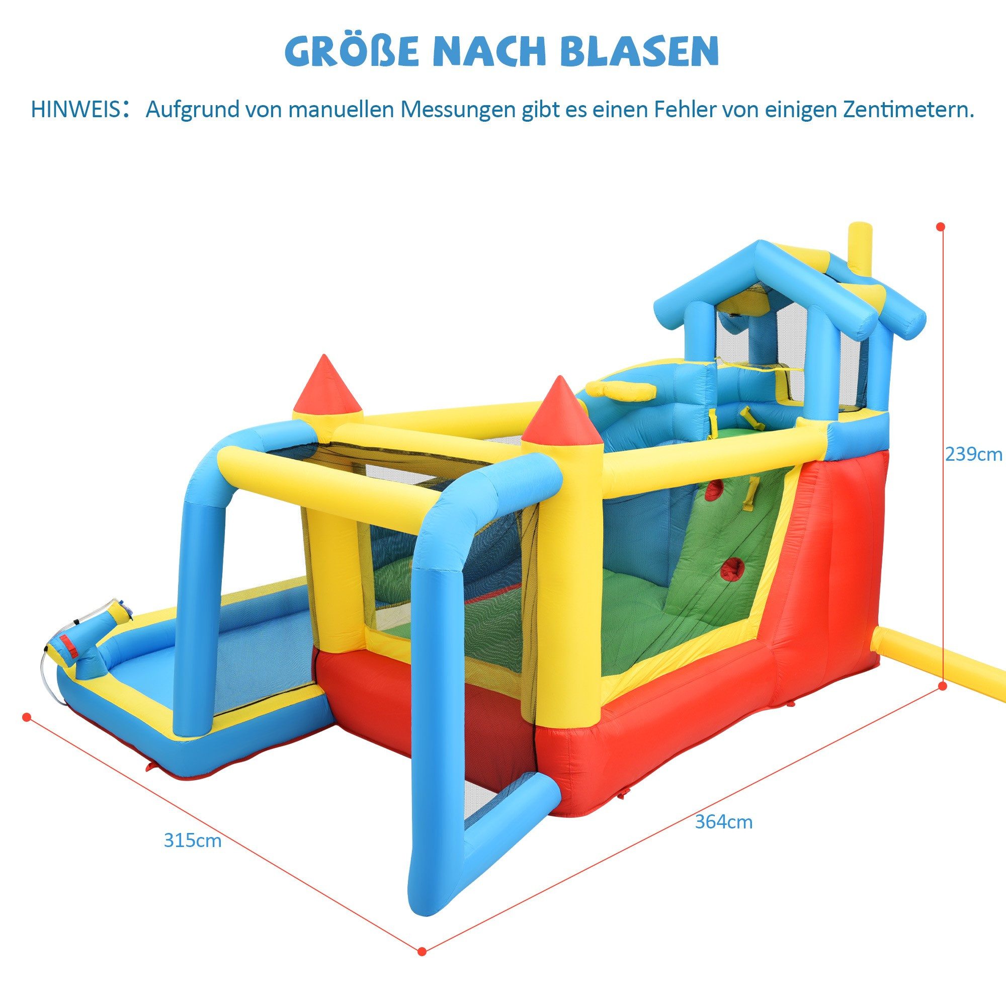 LVHOM Planschbecken Hüpfburg mit Gebläse, Kinderpool mit Rutsche, Garten, 8 in 1, (2xWasserspielbecken, Rutsche, Trampolin, Basketballkorb, Kletterwand, Basketballkorb, Wurfpunktwand, Ringwurfspiel), BUNTER SPIELSPASS FÜR DAS GANZE JAHR