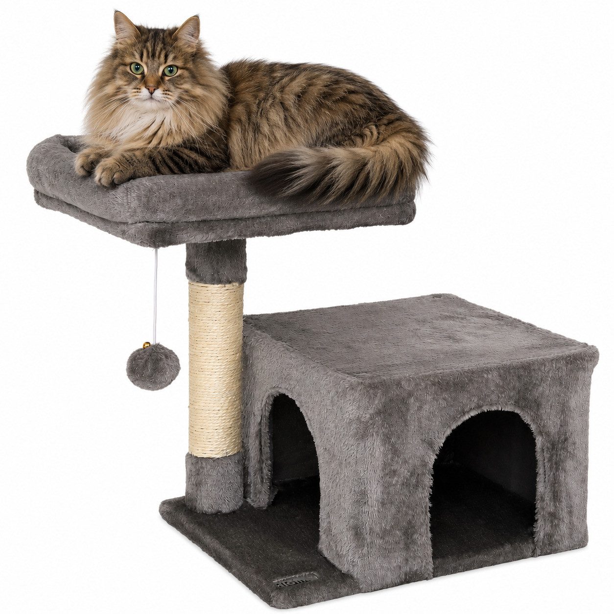 lionto Kratzbaum platzsparend 50 cm, für Kitten & Jungtiere, dunkelgrau, Katzenkratzbaum mit Plüschbezug, Spielball & Sisalstange