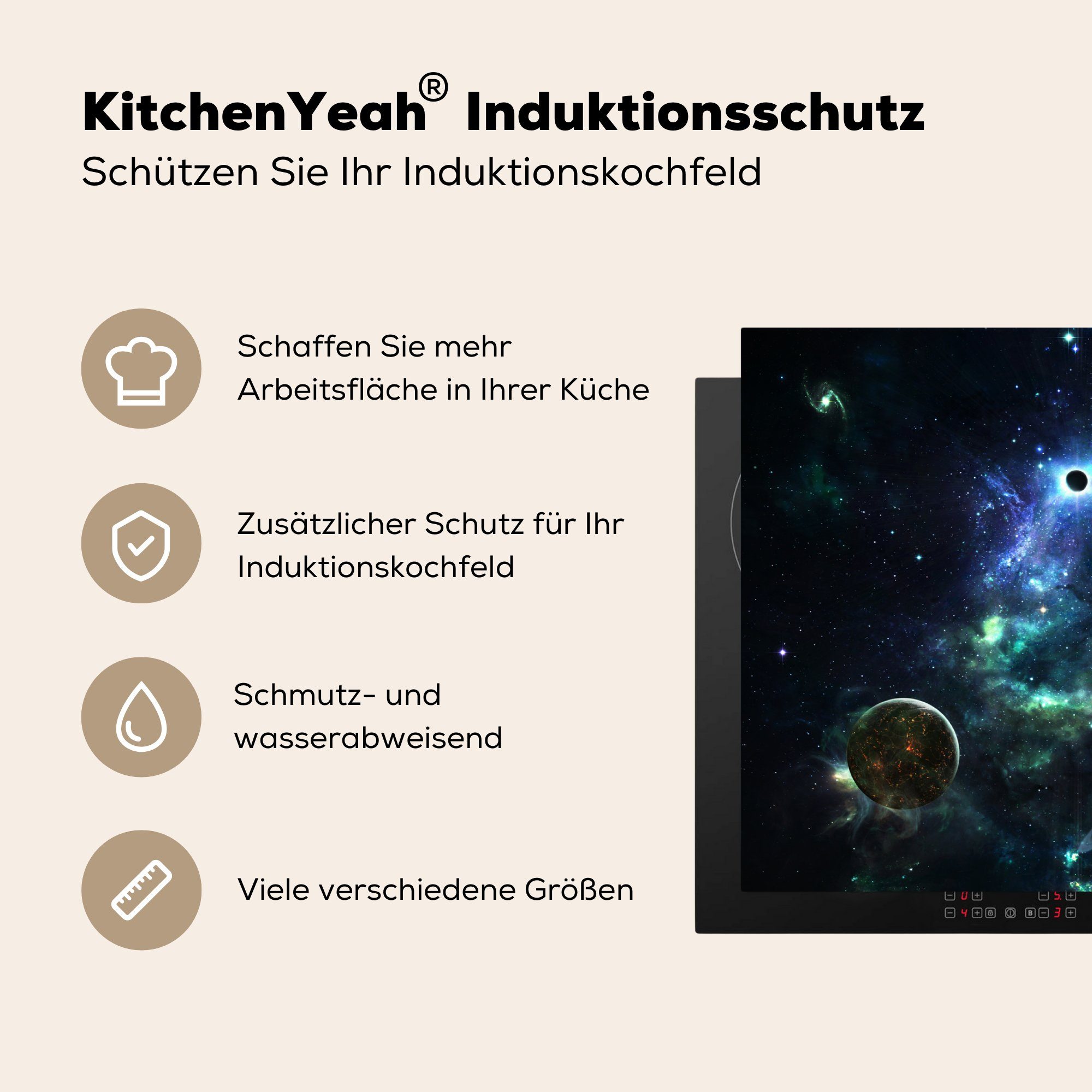 MuchoWow Buntes Herdblende-/Abdeckplatte der Milchstraße Bild Planeten, (1 mit Ceranfeldabdeckung küche, Vinyl, cm, 85x52 tlg), für die Induktionsmatte