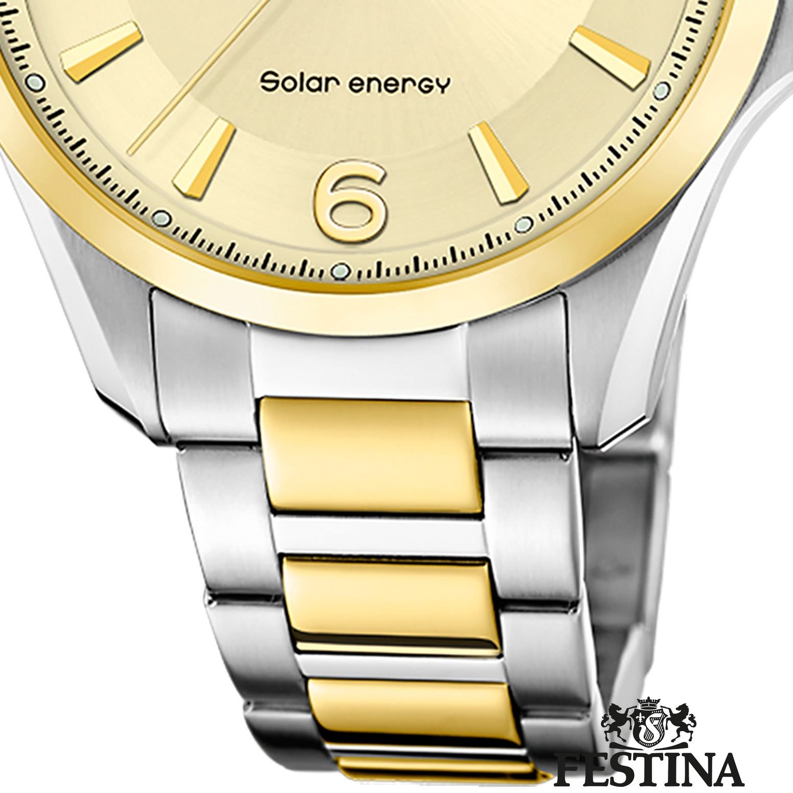 Festina Solaruhr Festina Herrenuhr Edelstahl silber gold, (Solaruhr), Herren Solaruhr rund, Edelstahlarmband silber, gold, Luxus