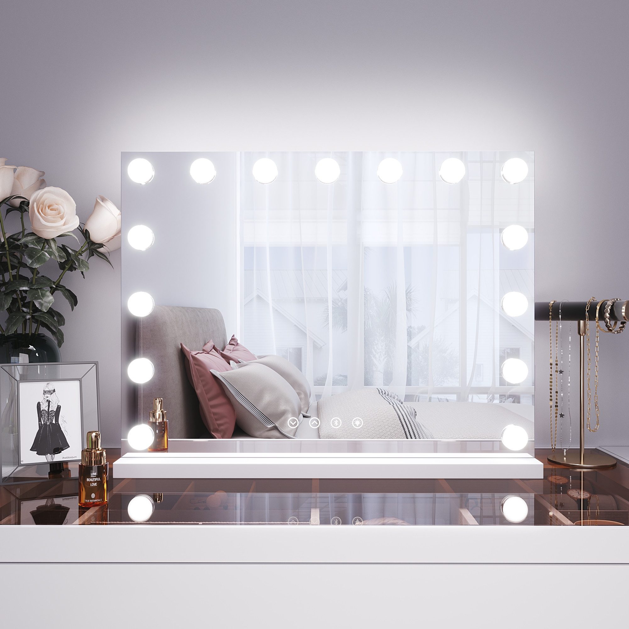 SONNI Schminkspiegel Kosmetikspiegel mit Bluetooth und facher Lupe 58 X 45 günstig online kaufen