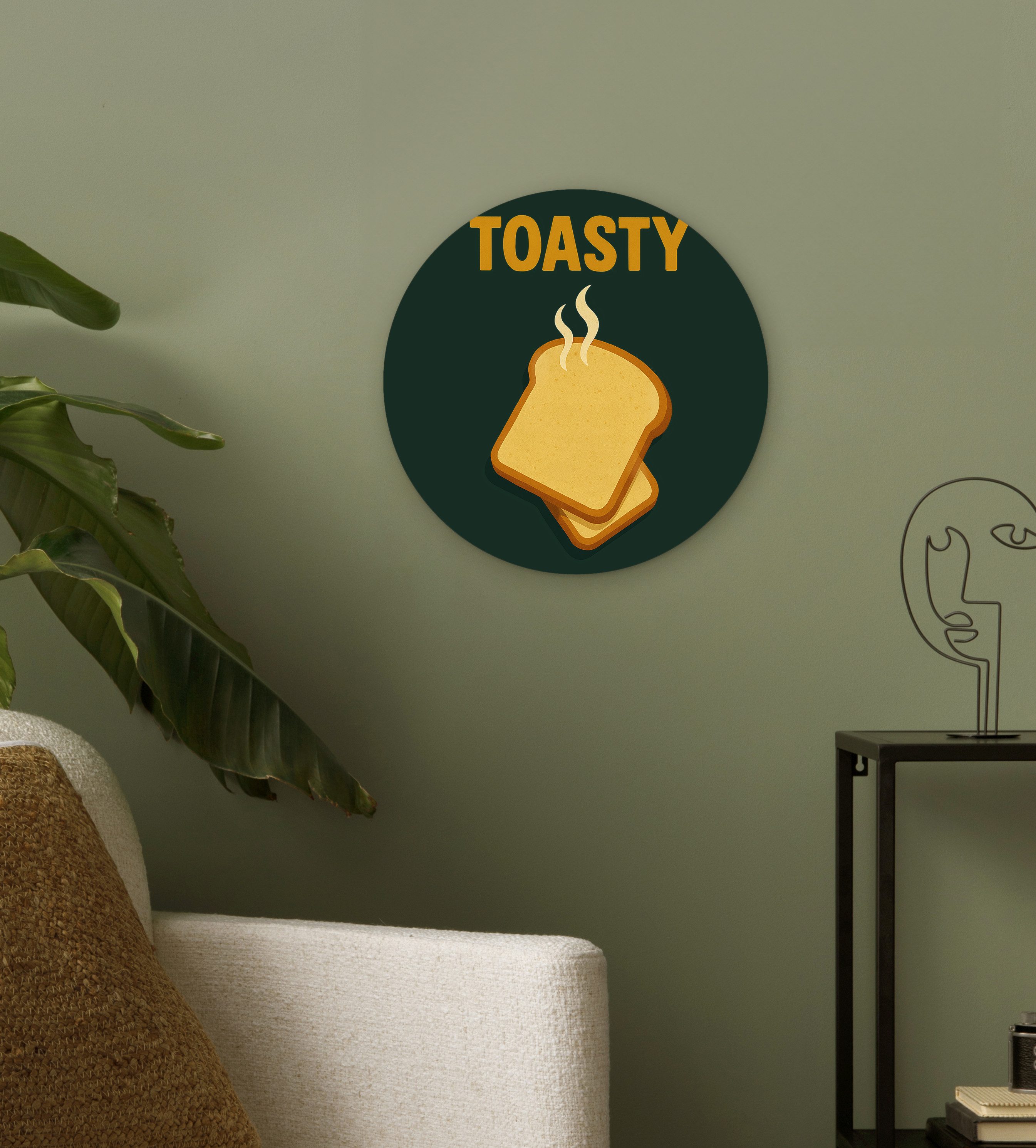 MuchoWow Gemälde Brot - Toast - Grün - Minimalistisch, Fotodruck (1 St), Kreis Wanddekoration, Rundes Wandbild, 30x30 cm