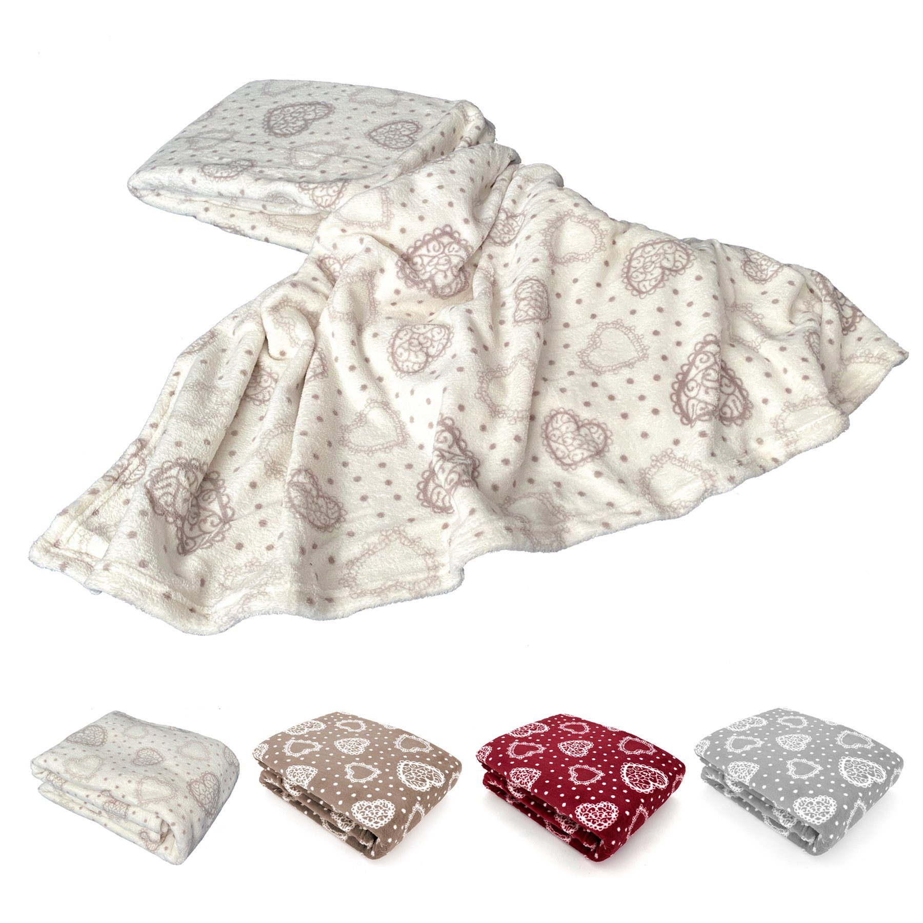 Wohndecke Kuscheldecke Herzen Flanell Sofadecke Landhaus, günstig online kaufen