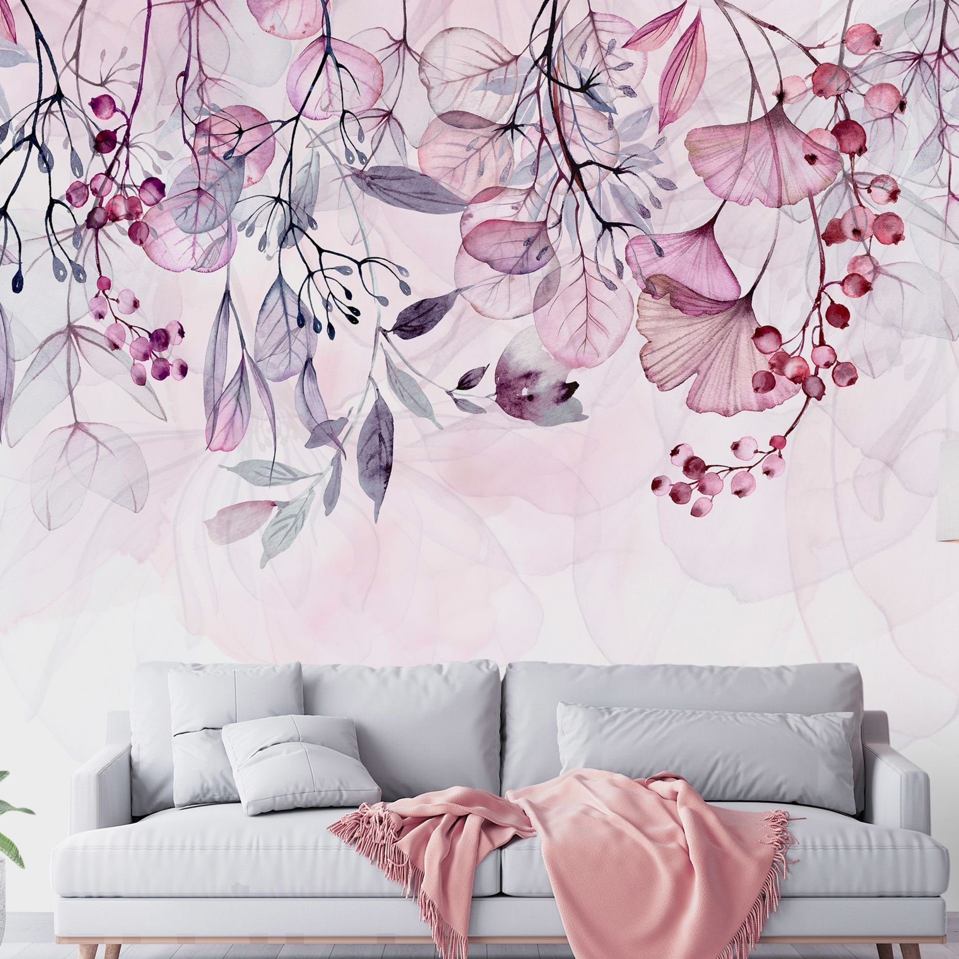 KUNSTLOFT Vliestapete Foggy Nature - Pink 0.98x0.7 m, halb-matt, matt, lichtbeständige Design Tapete