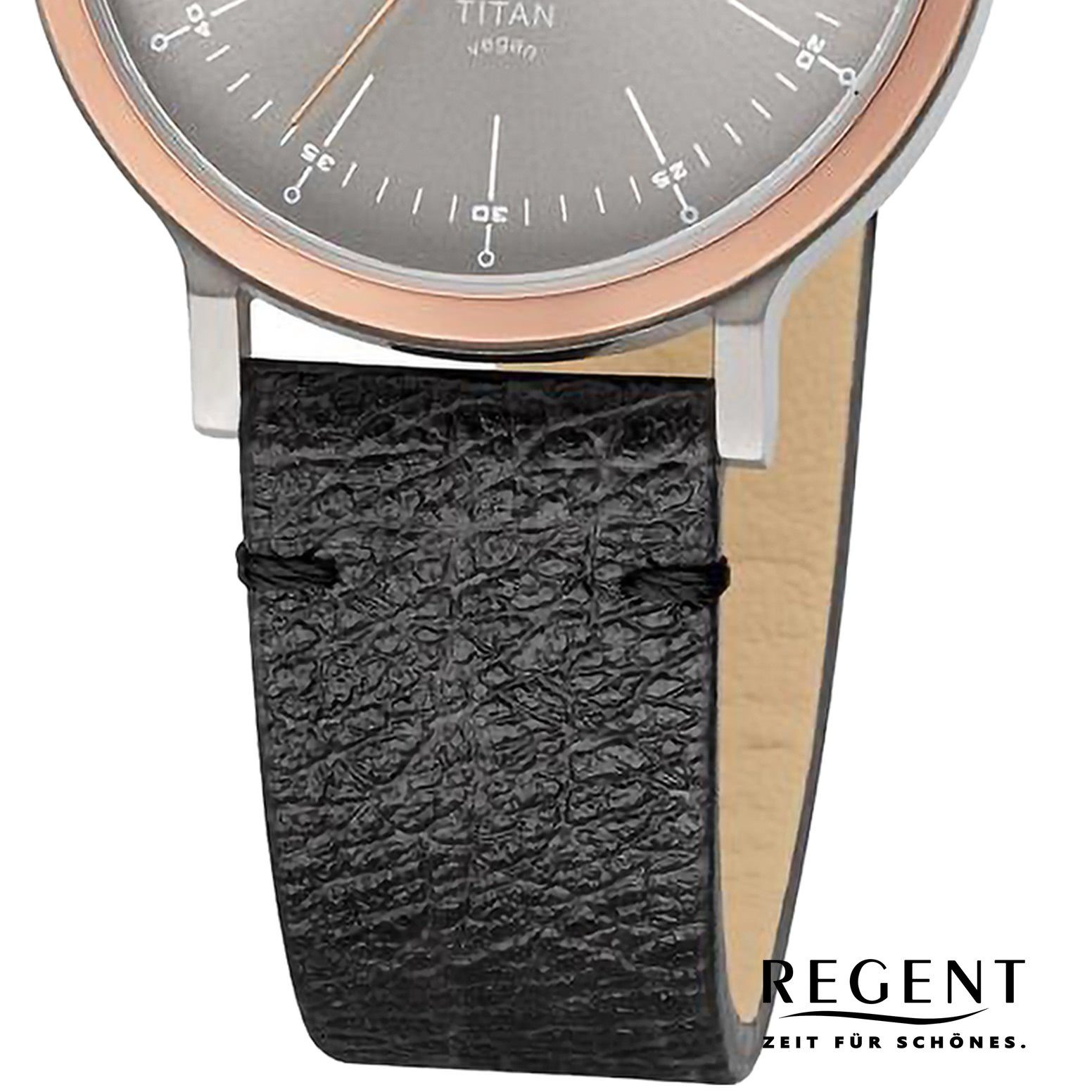 Armbanduhr Armbanduhr Regent Lederarmband Damen extra Regent rund, Quarzuhr (ca. 33mm), Damen Analog, groß