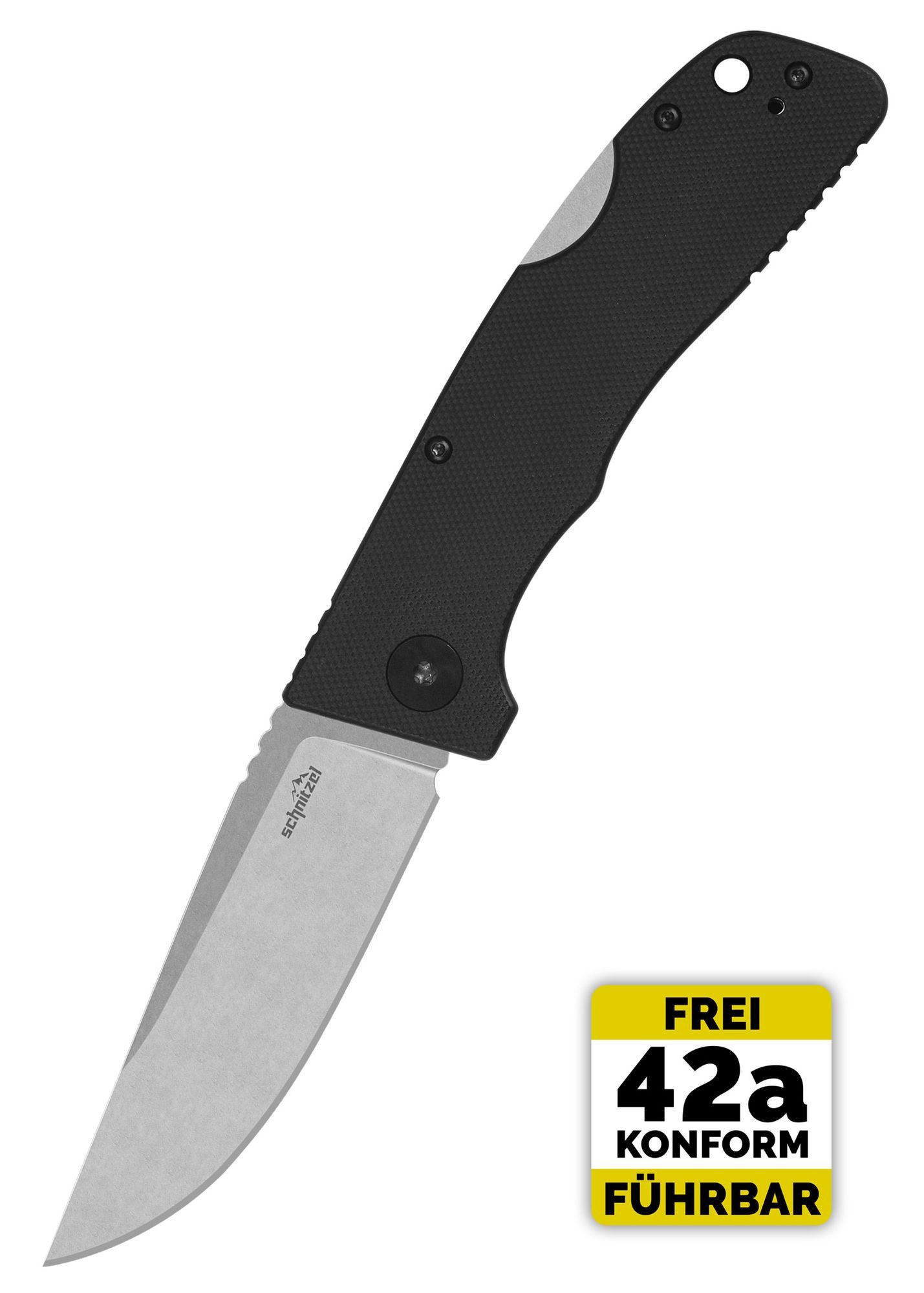 Schnitzel Taschenmesser Schnitzel Kvar, 2-Hand Backlock, schwarz, stonewashed