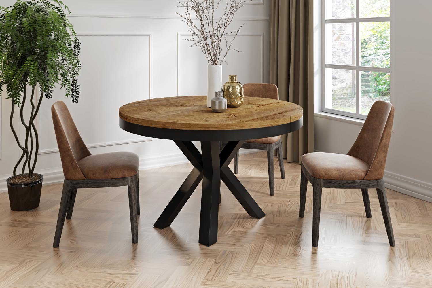 WFL GROUP Esstisch Clara (erhältlich in zwei Größen – 100/120 cm, ausziehbar auf 180/200 cm), platzsparender Industrial Tisch in Holzoptik für Wohnzimmer oder Küche