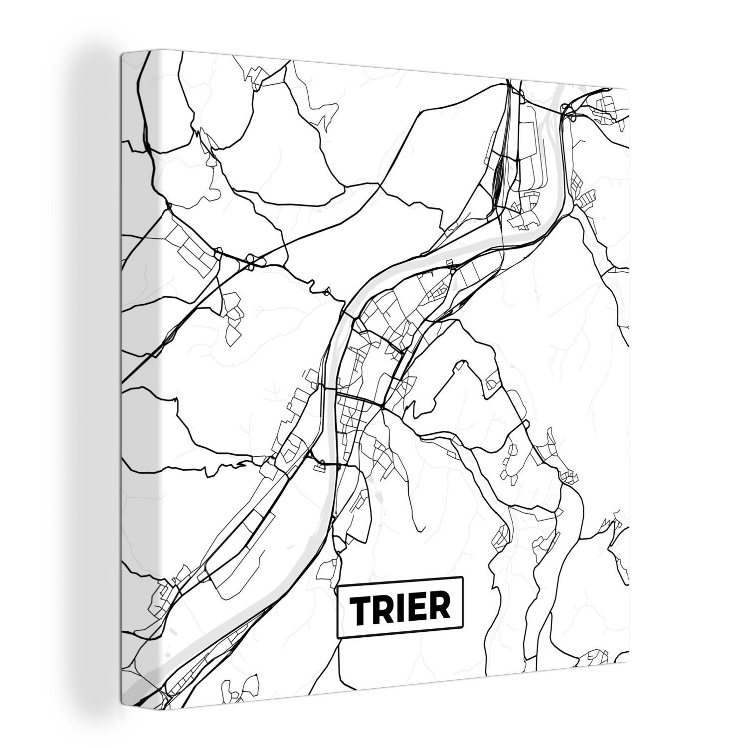 OneMillionCanvasses® Leinwandbild Karte - Trier - Stadtplan, (1 St), Leinwand Bilder für Wohnzimmer Schlafzimmer