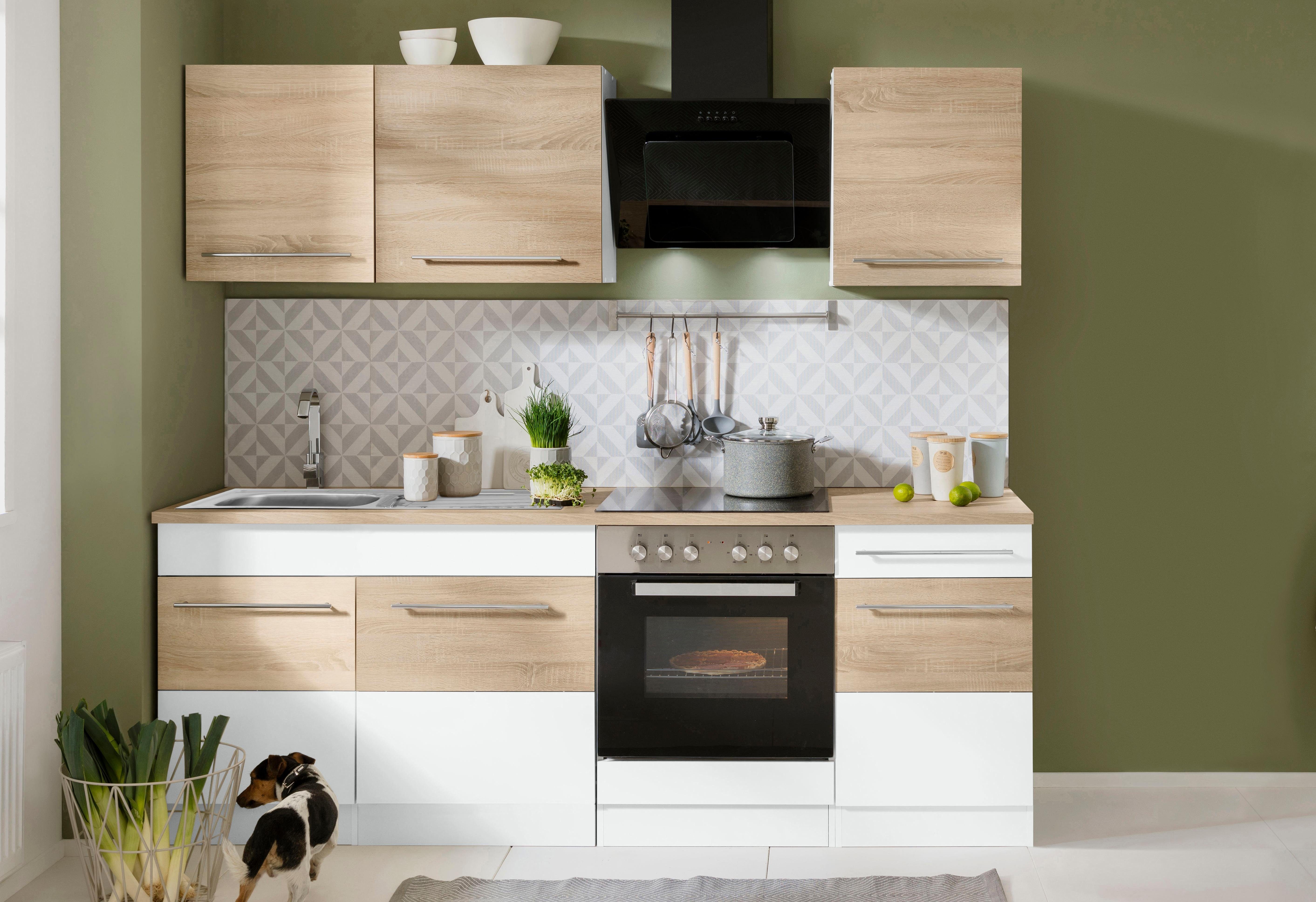 KOCHSTATION Küchenzeile KS-Trient, Breite 210 cm, wahlweise mit E-Geräten, mit Arbeitsplatte