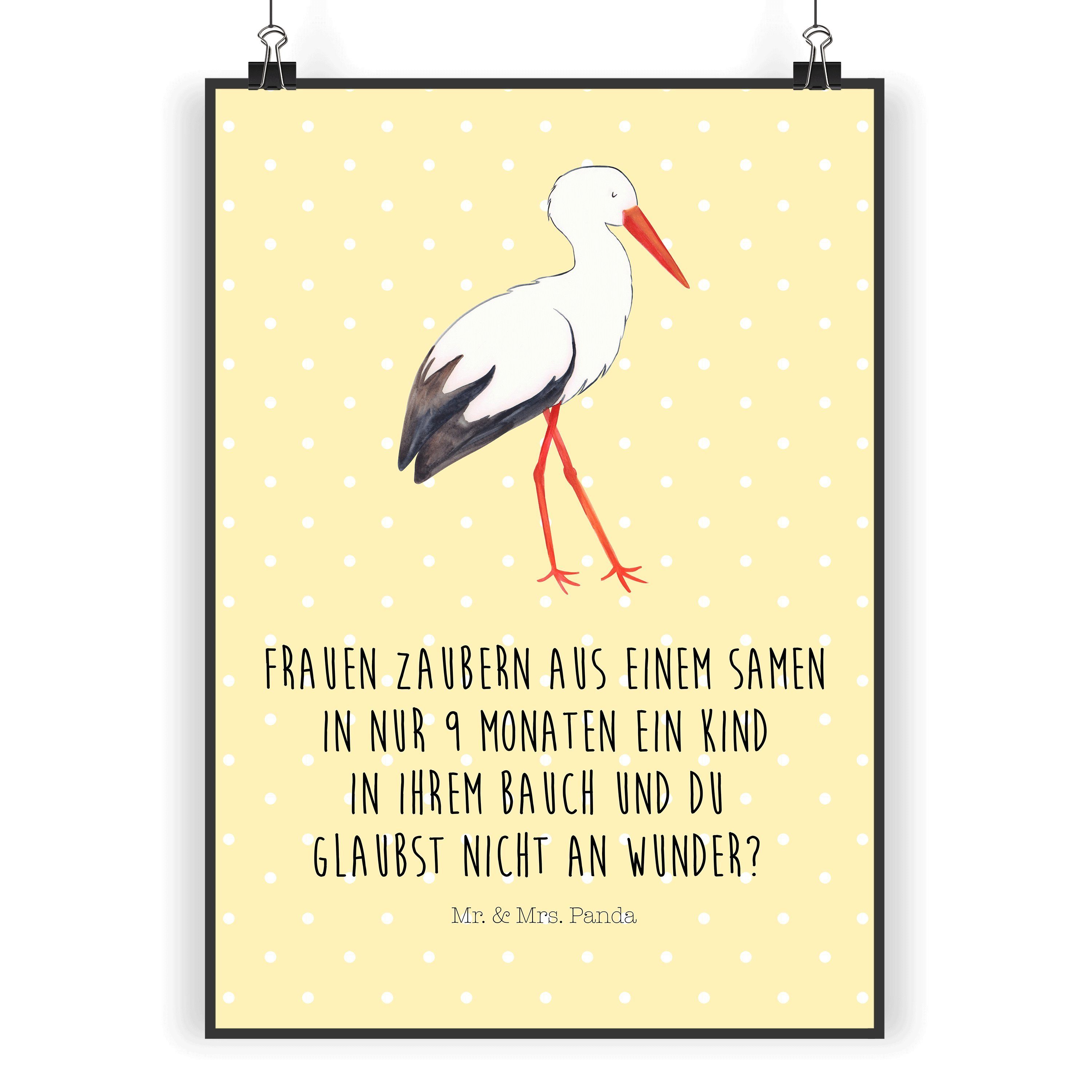Mr. & Mrs. Panda Poster DIN A5 Storch Gelb Pastell Geschenk