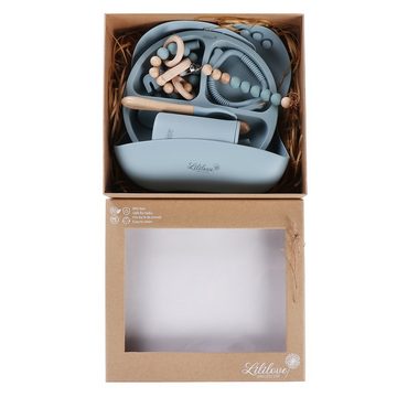 Lililove Geschenkset Neugeborenen-Geschenkset Fine Dining Box Blau (Baby/ Kleinkinder Geschirr Set 9-teilig) Aus 100% Silikon in Lebensmittelqualität, antibakteriell