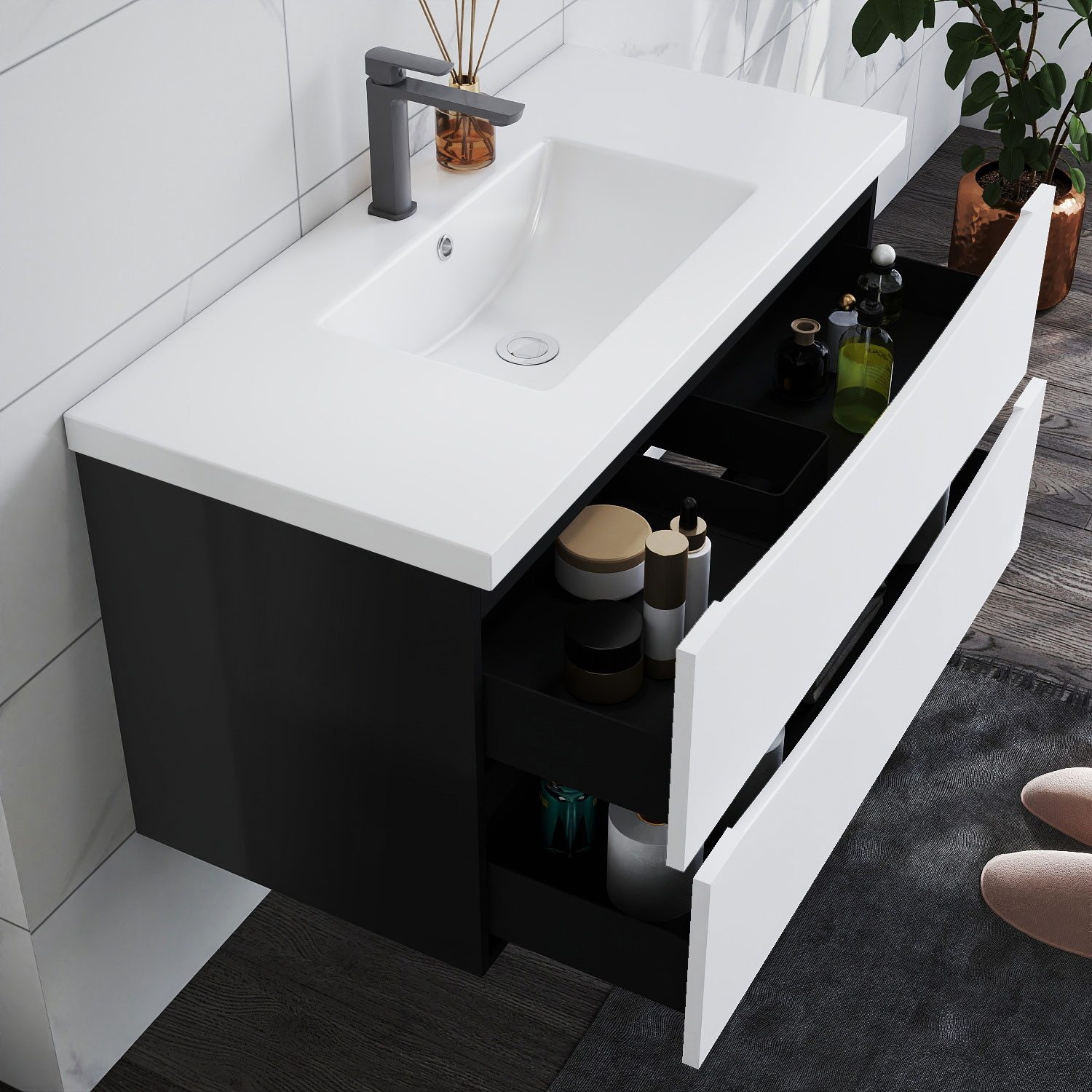 duschspa Waschtisch Waschbecken mit Unterschrank Waschtischunterschrank Smiley, Badmöbel in Breite 50/60/80/90/100 cm