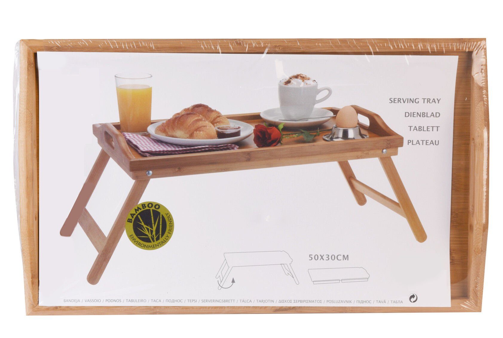 Spetebo Tablett Bambus Betttablett klappbar Servier 50 x mit - Tablett Holz Holz, Füßen 30 cm