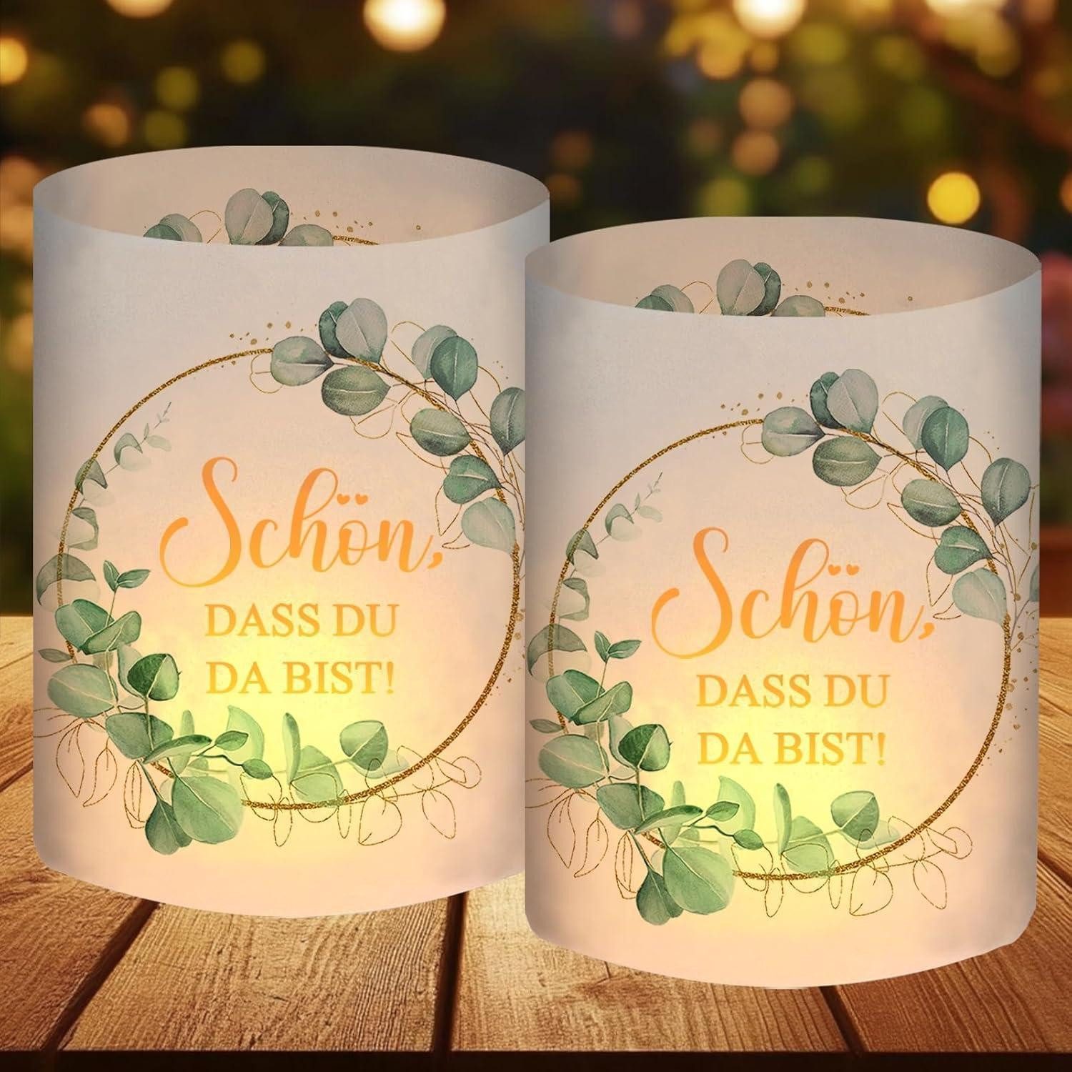 LuxusKollektion Windlicht Windlicht 12 Tischdeko Teelichter Hochzeit Kommunion Eukalyptus Deko