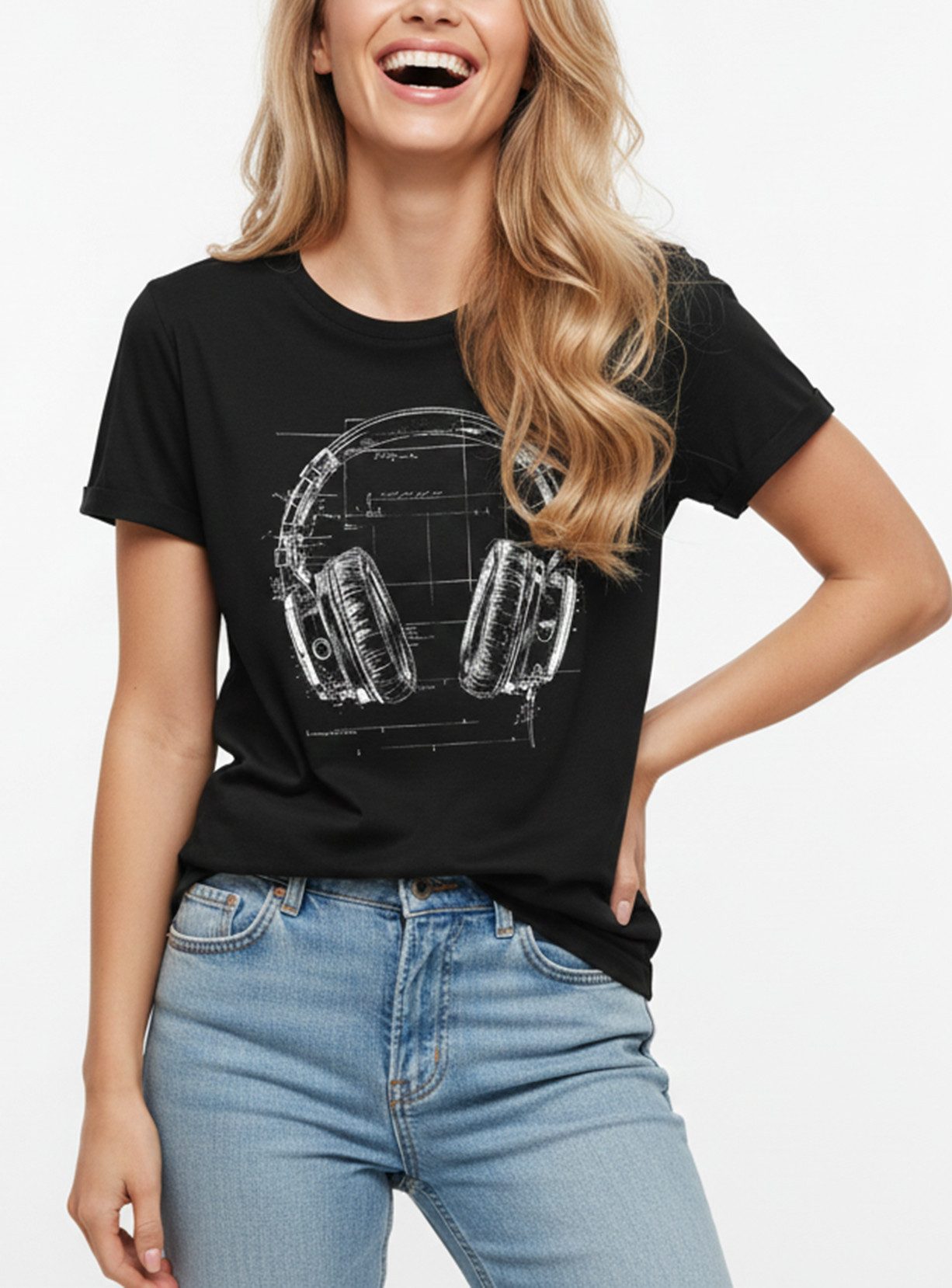 MAKAYA Print-Shirt Damen Retro Hip Hop Outfit Kopfhörer 80er 90er Jahre Hippie Motiv (Schwarz, S, M, L, XL) aus Baumwolle
