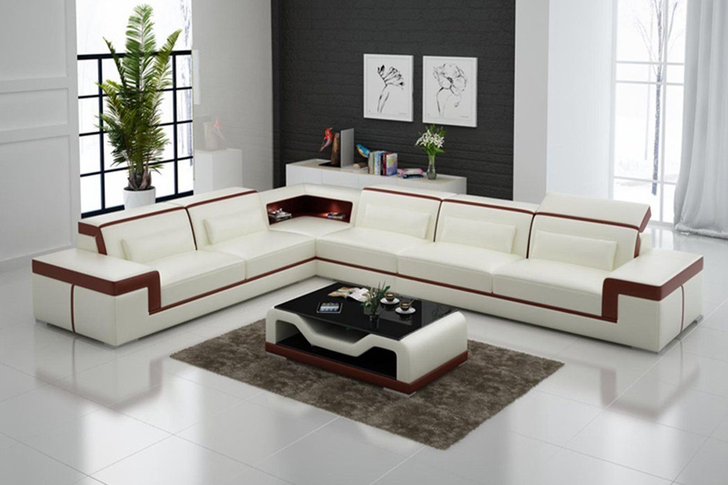 Ecksofa, Sofa Wohnlandschaft Polster Weiß Ecksofa Garnitur L-Form JVmoebel Couch Designer