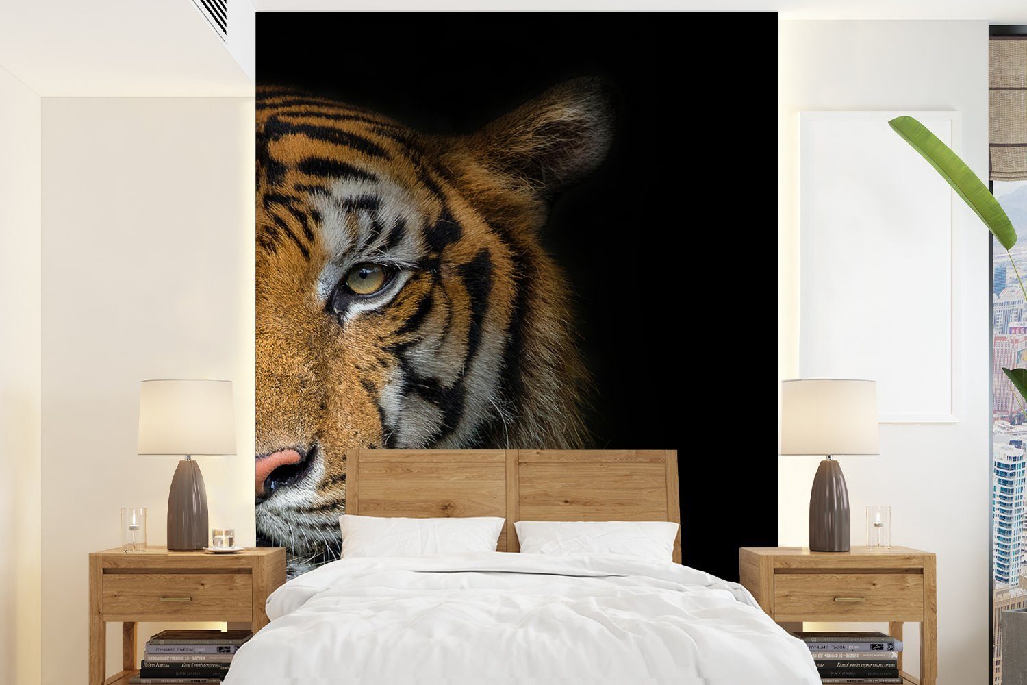 MuchoWow Fototapete Tiger - Tiere - Porträt, Matt, bedruckt, (4 St), Montagefertig Vinyl Tapete für Wohnzimmer, Wandtapete