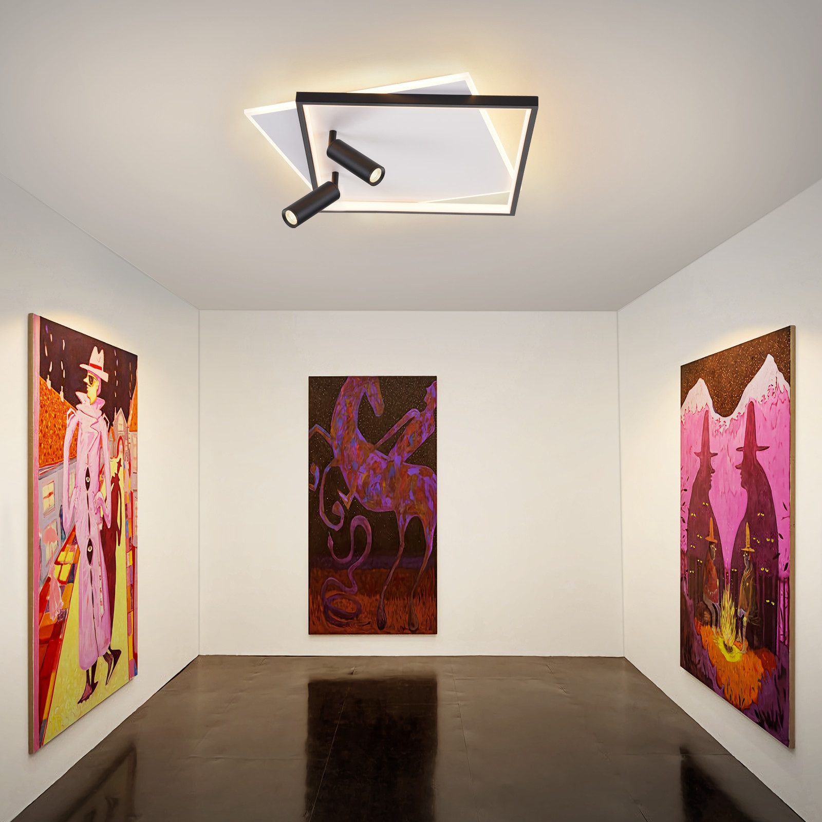 Nettlife LED Deckenleuchte Deckenlampe Schwarz Rund 52W Dimmbar mit 2 Deckenstrahler Modern Acryl, Dimmbar mit Fernbedienung, LED fest integriert, mit Fernbedienung für Schlafzimmer Küche