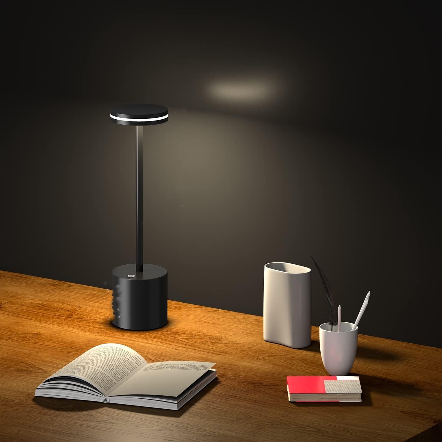 Schreibtisch Dimmbar Warmweiß, für Akku Farbtemperatur, 3 Tischleuchte Bedee Tischleuchte Outdoor LED 5000mAh Nachttisch Schwarz, Esstisch Kabellos Tischlampe