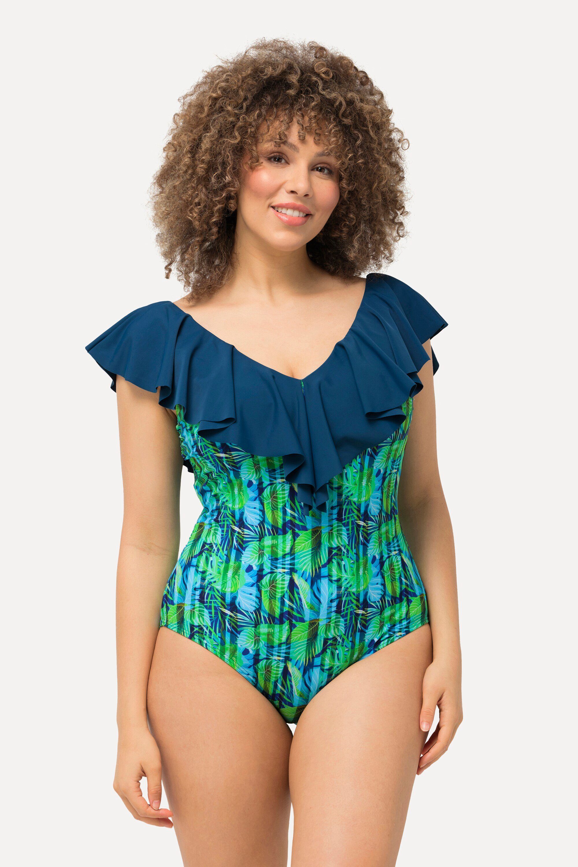 Ulla Popken Badeanzug Badeanzug Blüten Streifen günstig online kaufen