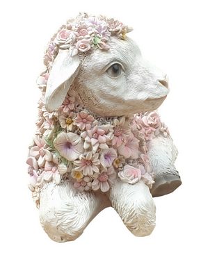 Fachhandel Plus Gartenfigur Schaf liegend mit Blumen, (1 St), handbemalt, Gartendeko Lamm, lustige Dekofigur