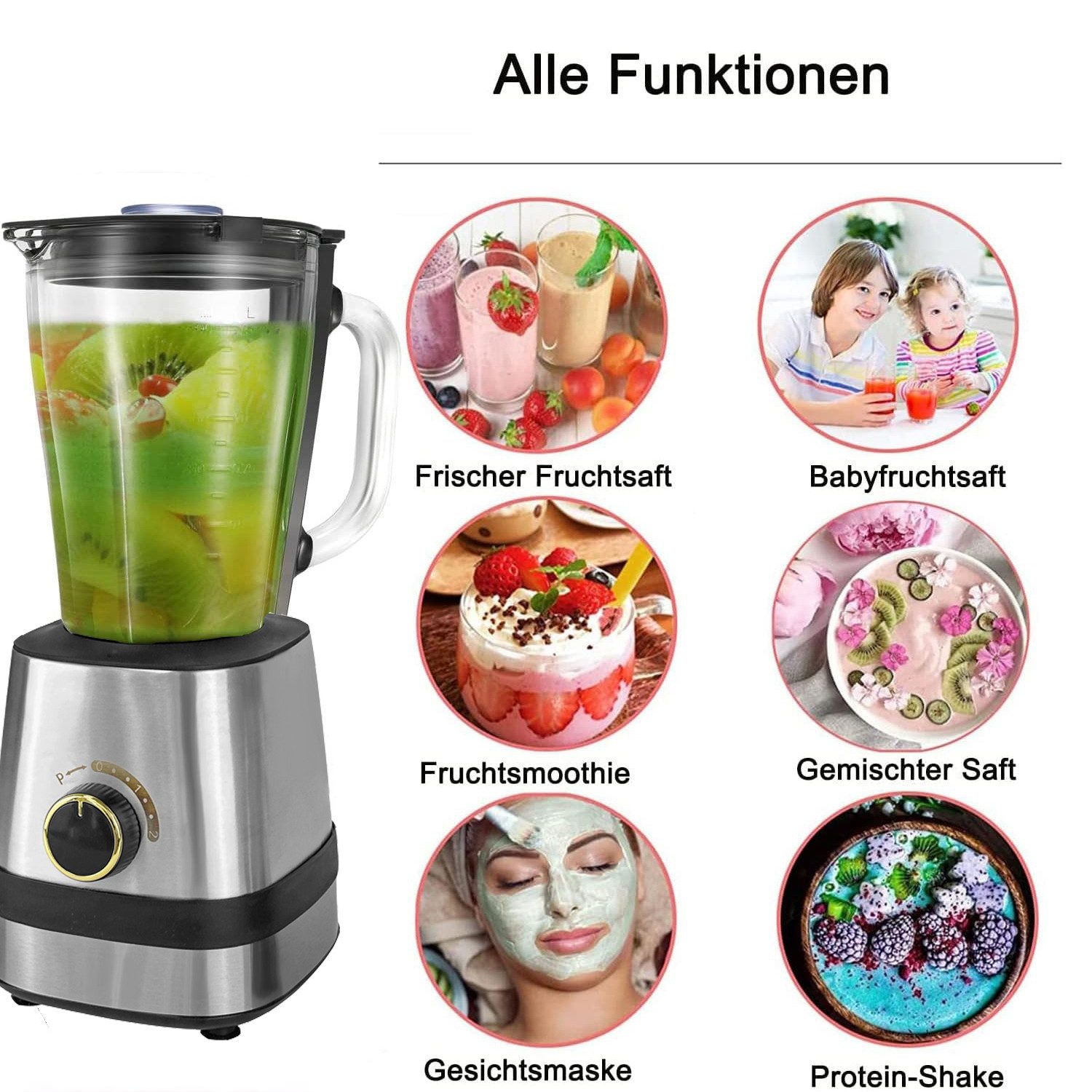 Forrlite Standmixer 3-in-1 Standmixer Mixer Smoothie Maker mit 1,5 L Mixbehälter, 600 W, Standmixer Hochleistungsmixer mit 6 Klingen – Bild 2 von 5
