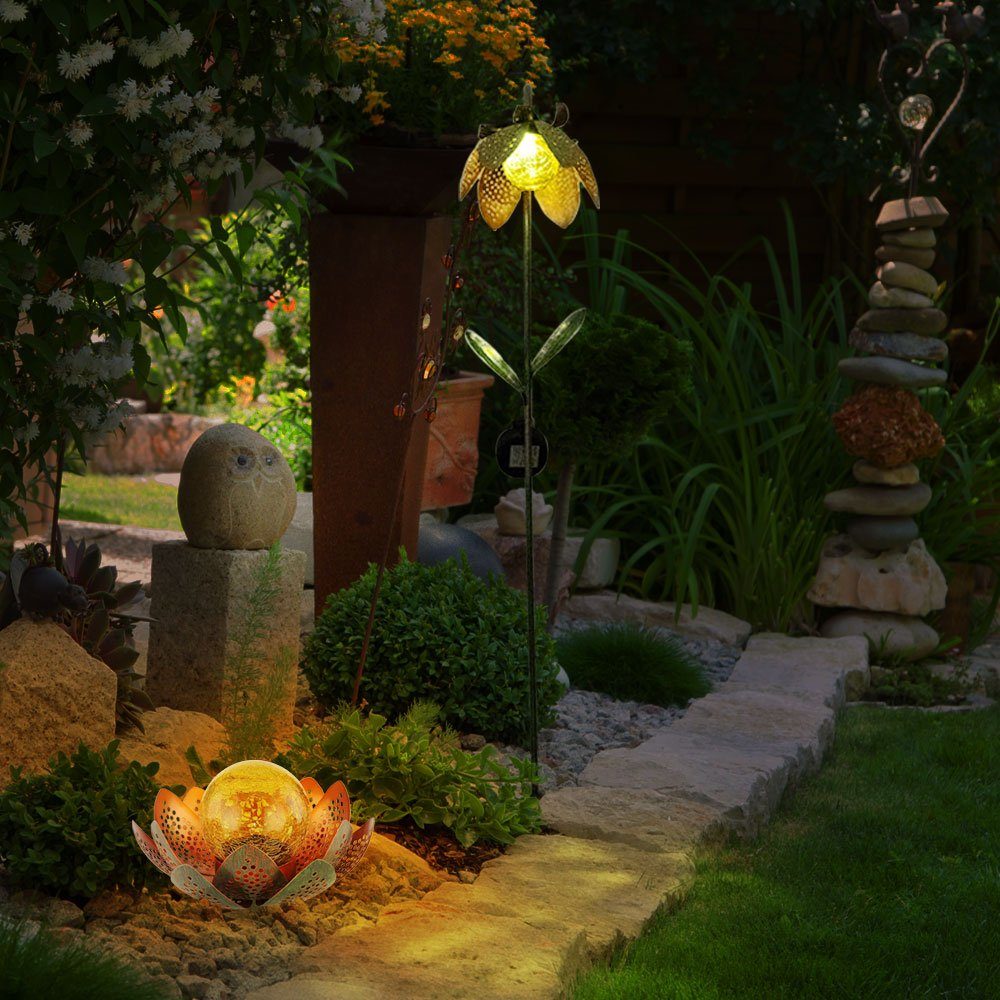 etc-shop LED Solarleuchte, LED-Leuchtmittel fest verbaut, Kaltweiß, Tageslichtweiß, Gartendeko Solarleuchte Lotusblüte Erdspieß Blumen Außenleuchte LED