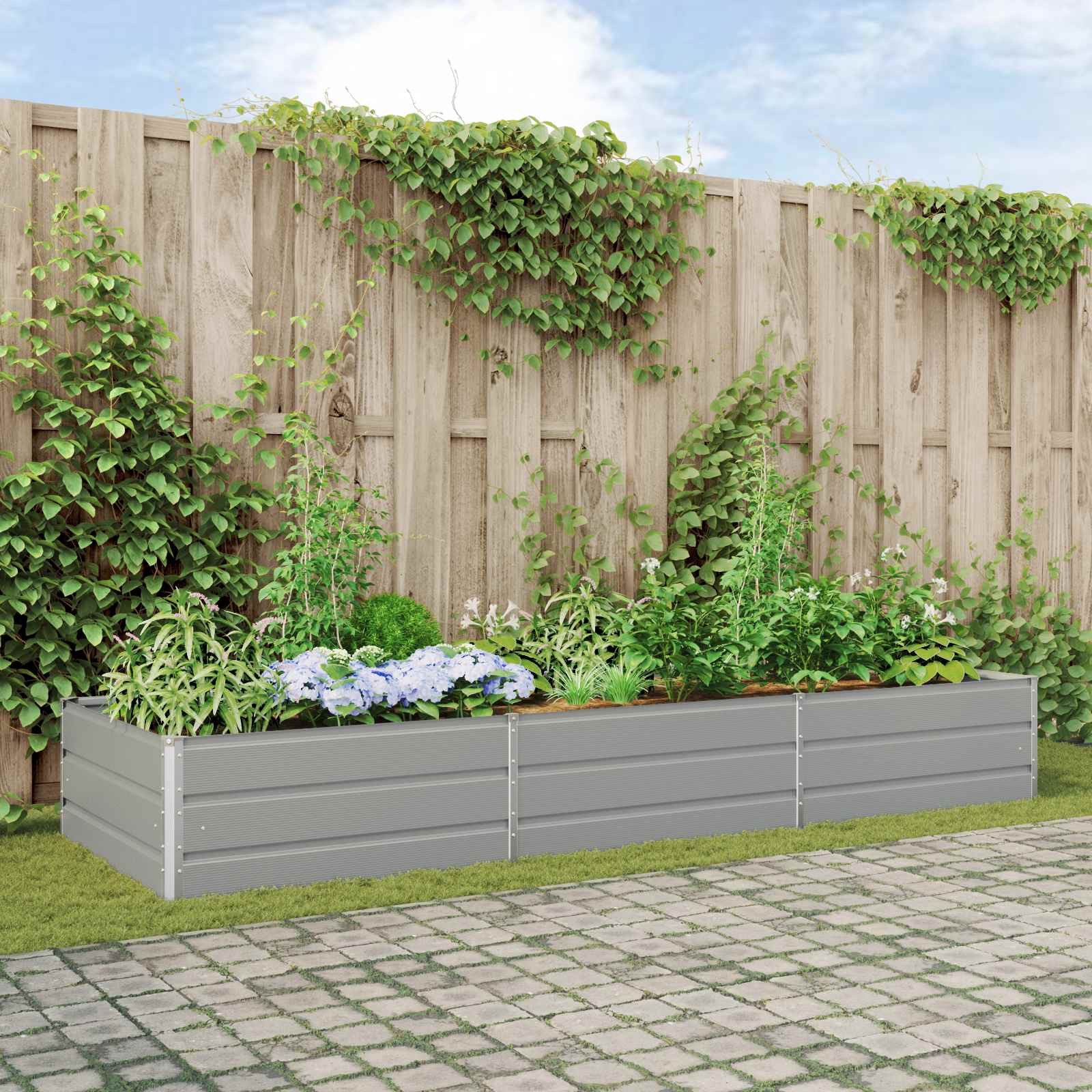 vidaXL Blumentopf Pflanzkübel Hellgrau 290 x 100 x 45 cm Verzinkter Stahl (1 St)