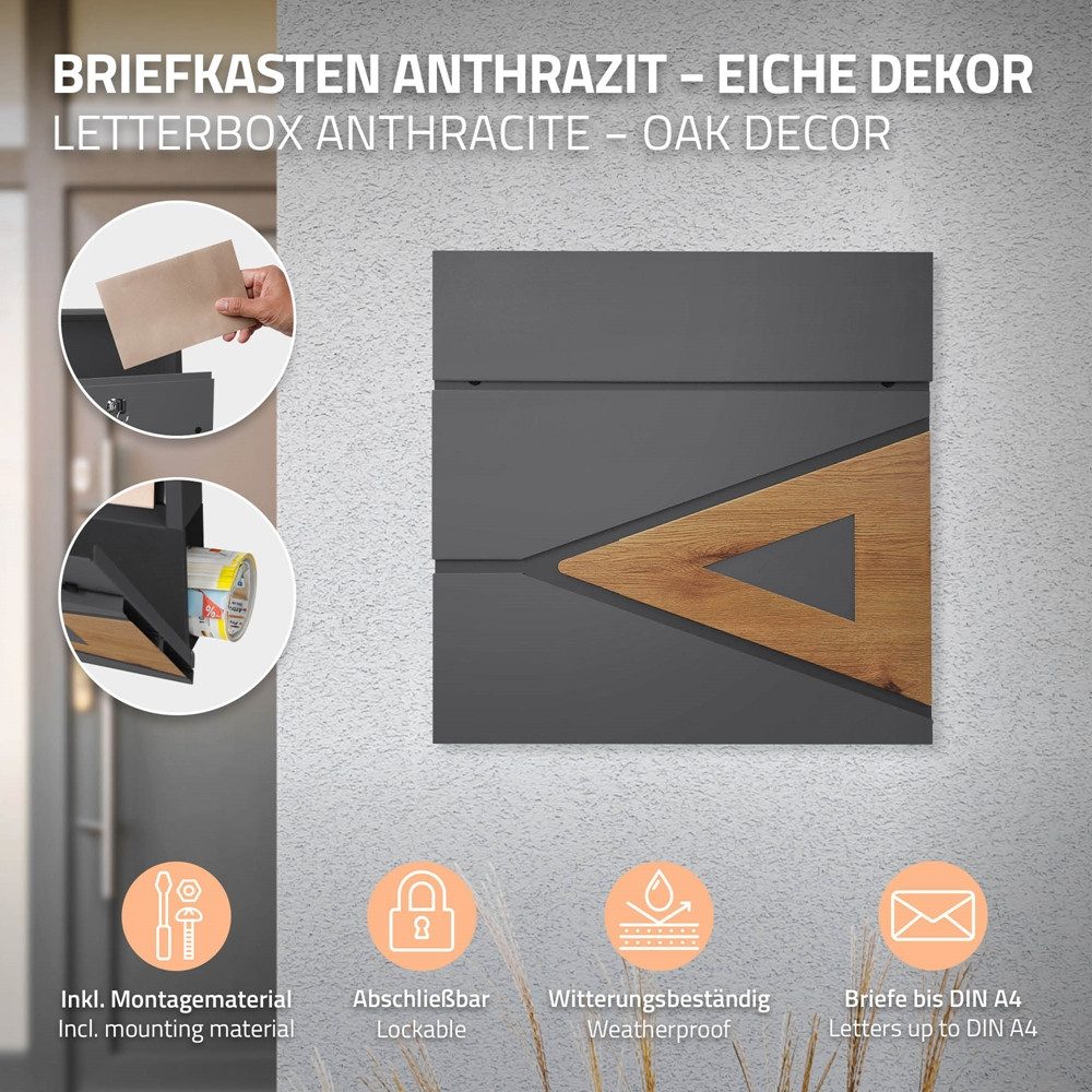 ML-DESIGN Briefkasten Wandbriefkasten Postkasten Design Briefkastenanlage Postbox Mailbox, Standbriefkasten mit Zeitungsfach Schloss und 2 Schlüssel aus Stahl – Bild 2 von 5
