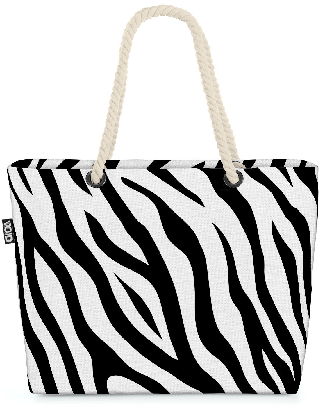 VOID Strandtasche (1-tlg), Zebramuster gestreift Beach Bag Zebra-Fell gemustert Schwarz Weiss Muster