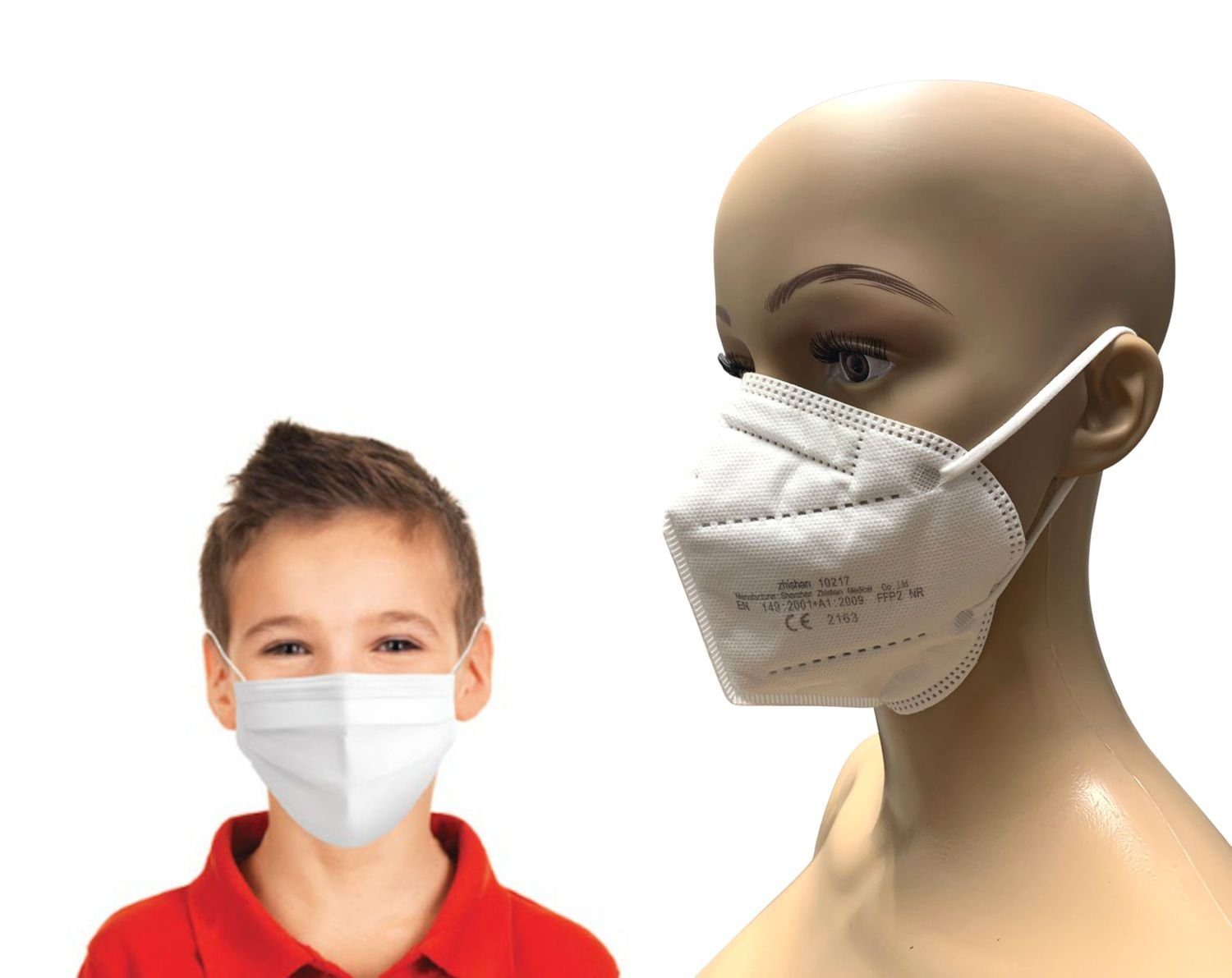 BURI Verkleidungsmaske 50x FFP2 NR Mundschutz CE2163 + 10 Einwegmasken für Kinder