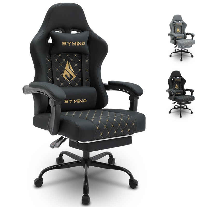 symino Gaming-Stuhl Racing Style, ergonomischer Stuhl mit Fußstütze, verstellbarer Rückenlehne und Armlehnen, PU Leder Bürostuhl, Schwarz