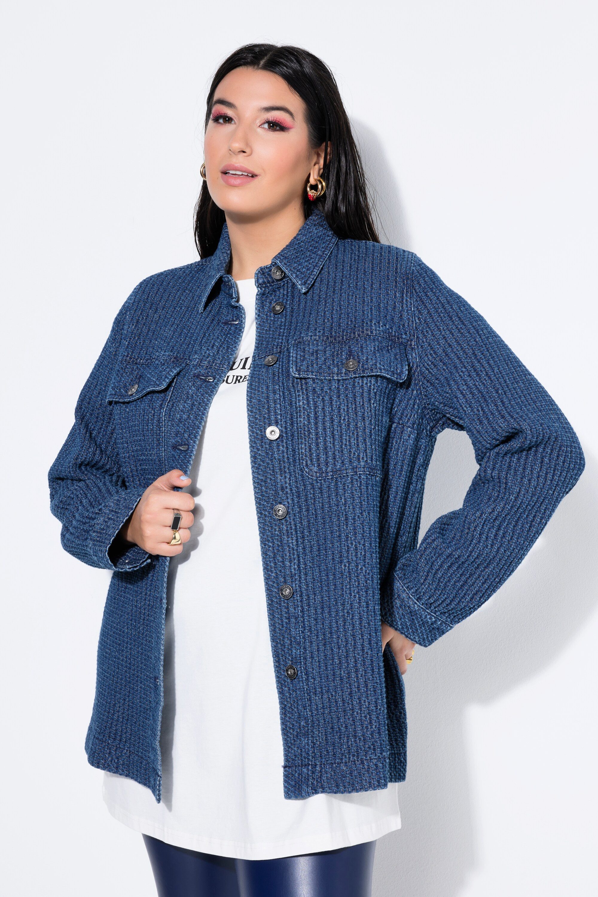 Studio Untold Sommerjacke Hemdjacke Wide Shape Struktur Langarm