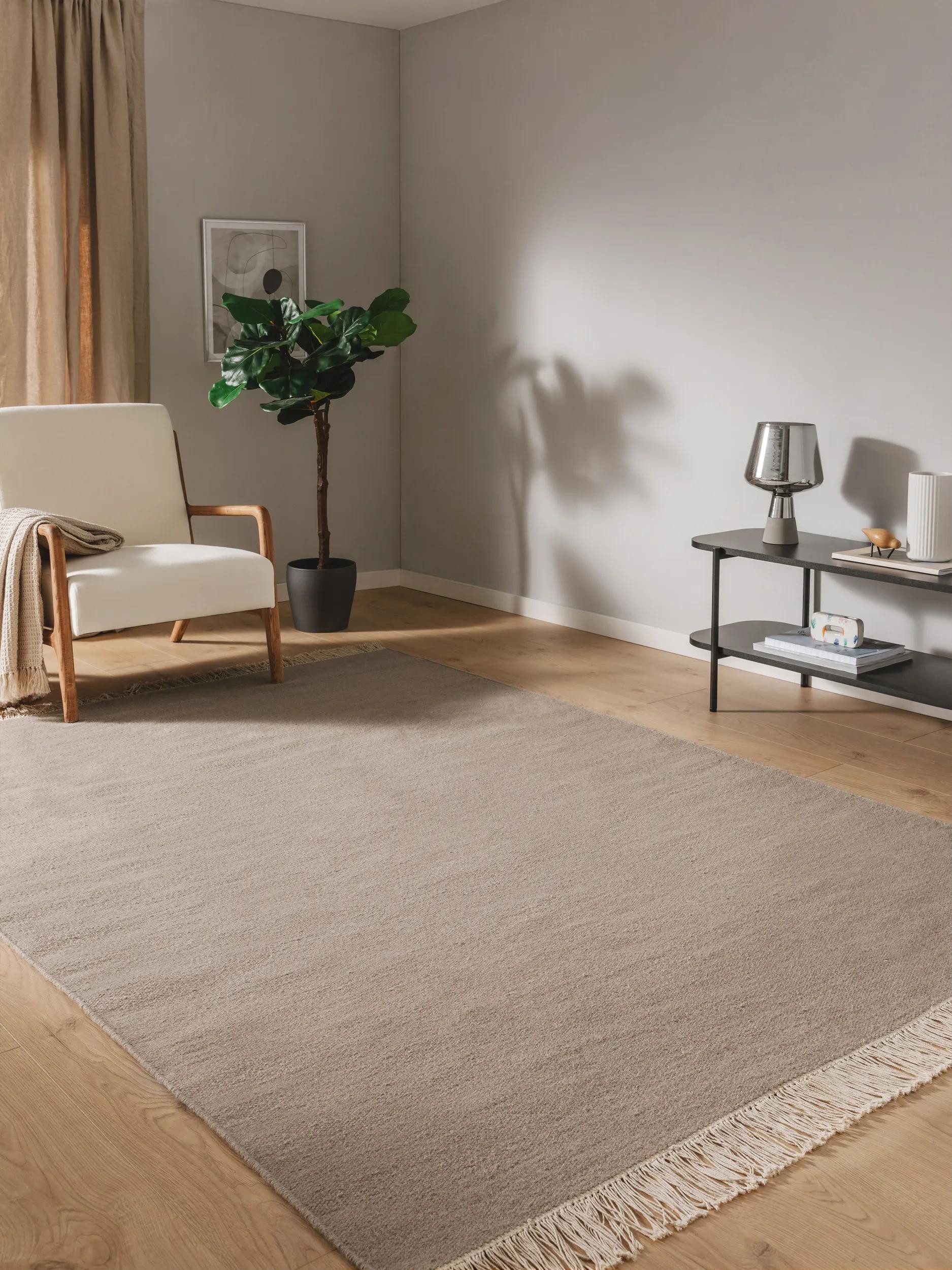 benuta Wollteppich Liv, rechteckig, Höhe: 5 mm, Teppich Wohnzimmer, Schlafzimmer, Esszimmer, Flur, Kunstfaser, Cozy