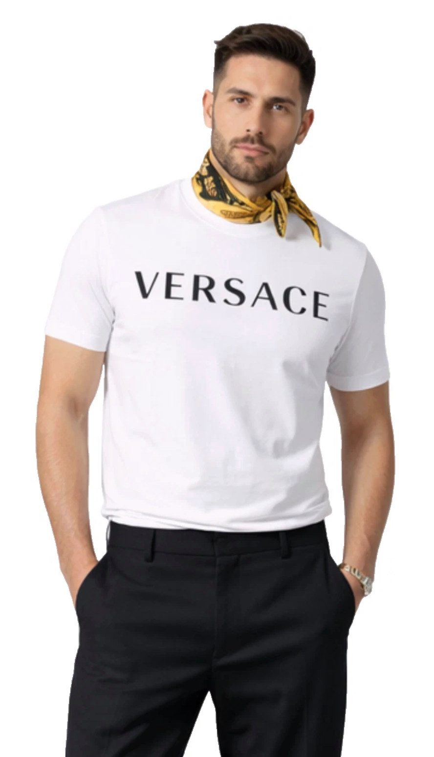 Versace T-Shirt Main Line Stickerei Logo Rundhals Kurzarm Tee Unisex Sofort günstig online kaufen