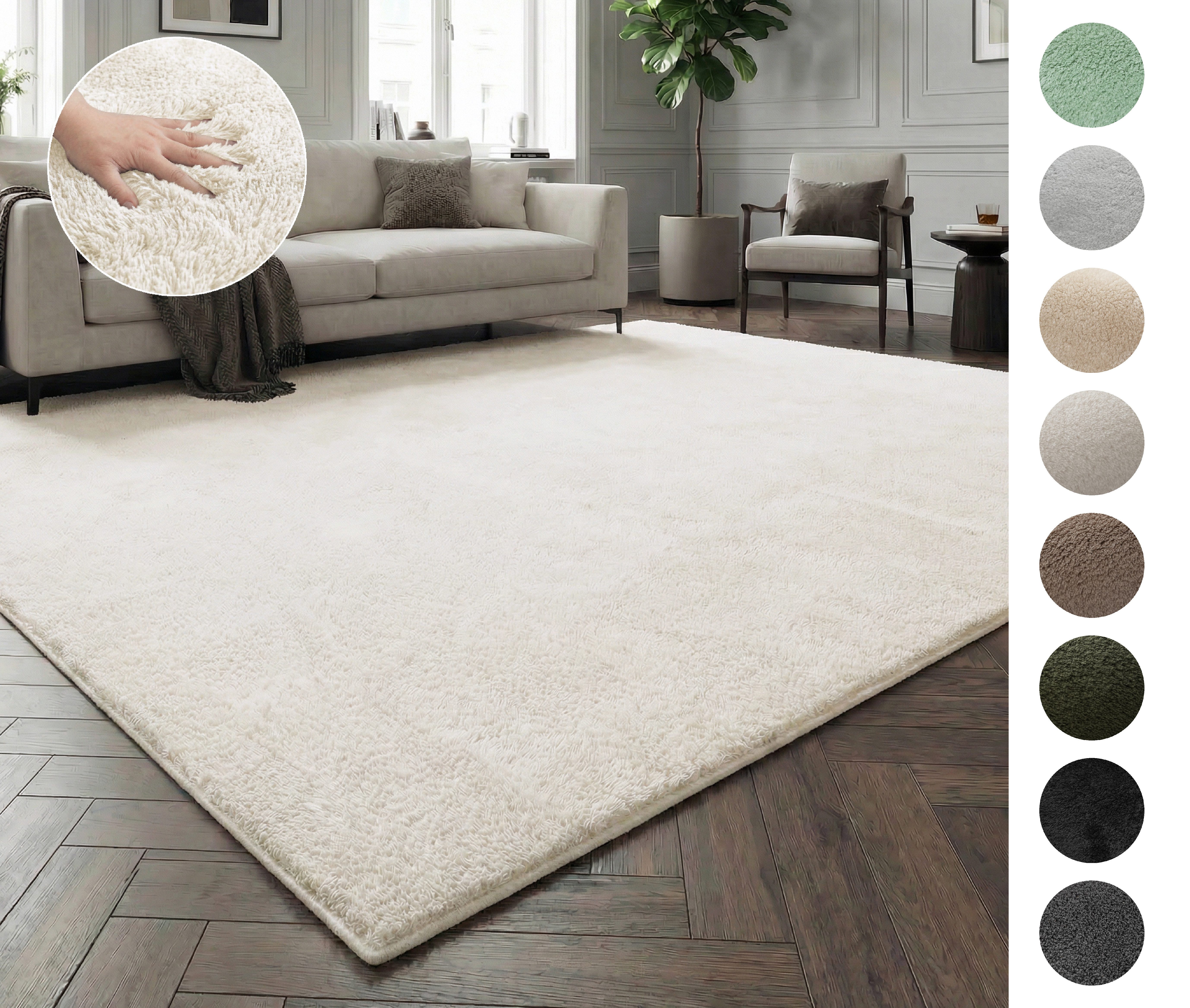OTTO home Teppich Cali, in Standard- und Premium-Qualität, 13 mm oder 16 mm Höhe, rechteckig, Uni-Farben, kuschelig, & weich, waschbar, Wohnzimmer, Schlafzimmer