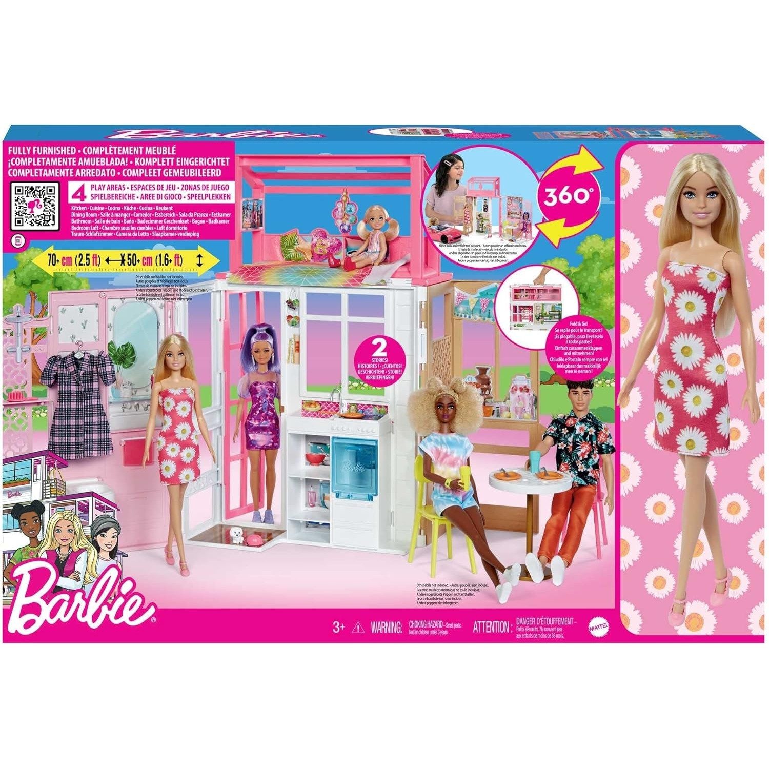 Mattel® Puppenhaus HHY40 Barbie-Puppenhaus mit 4 günstig online kaufen